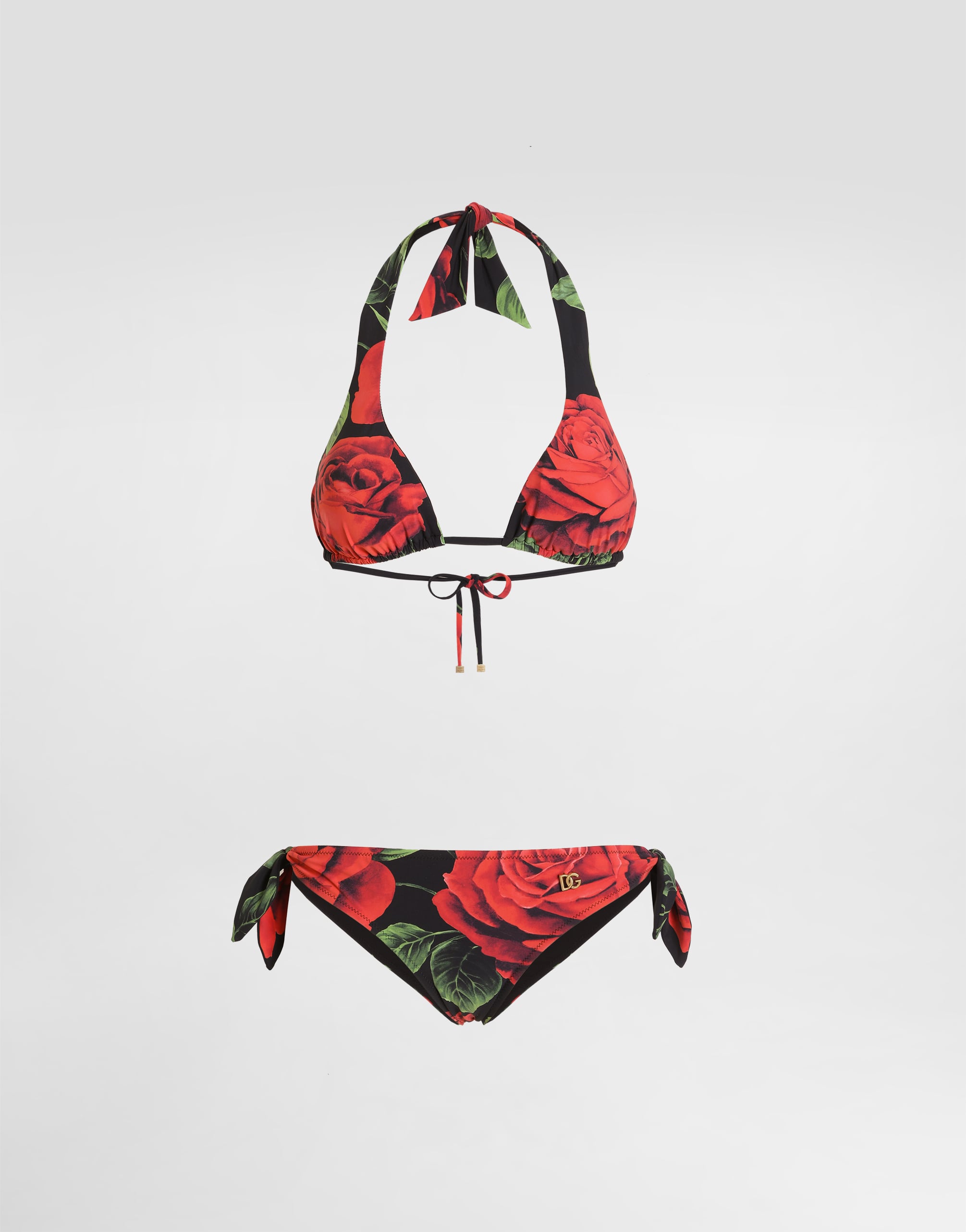 Rose-print triangle bikini in Multicolor for Women | Dolce&Gabbana®