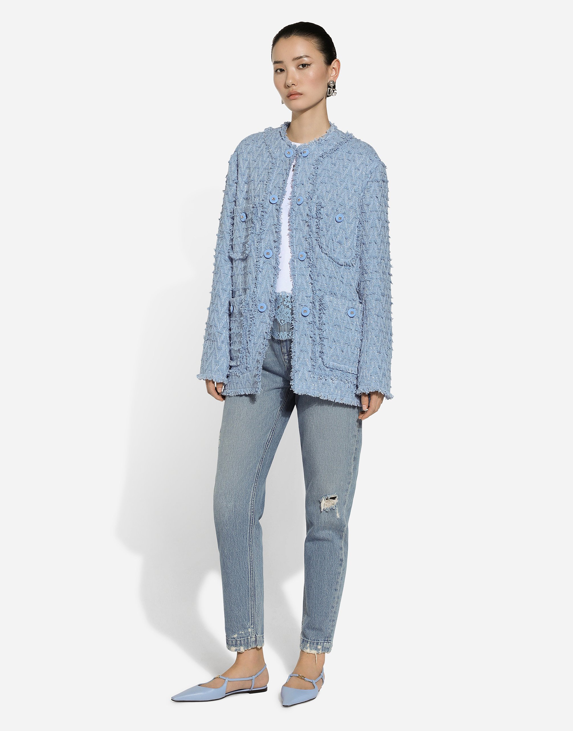 Single-breasted cotton rush-stitch jacket