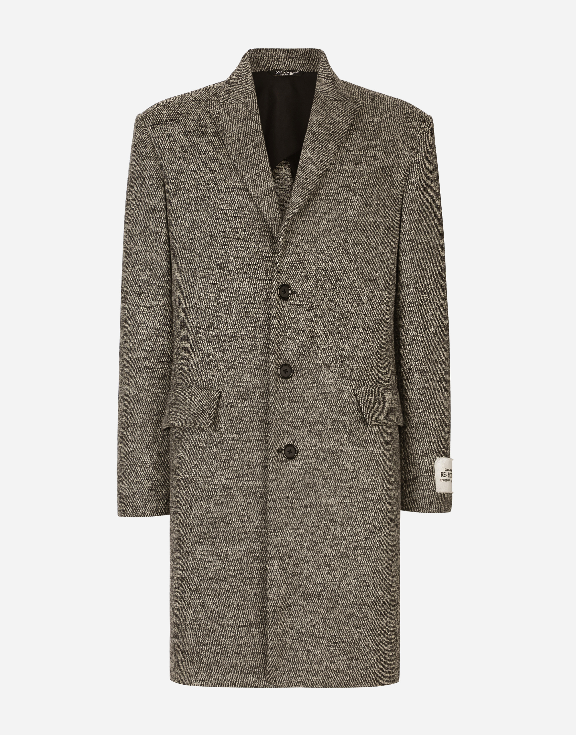 Dolce & Gabbana Single-breasted Melange Diagonal-weave Wool Coat - Man Coats And Jackets Multi-colored Fabric