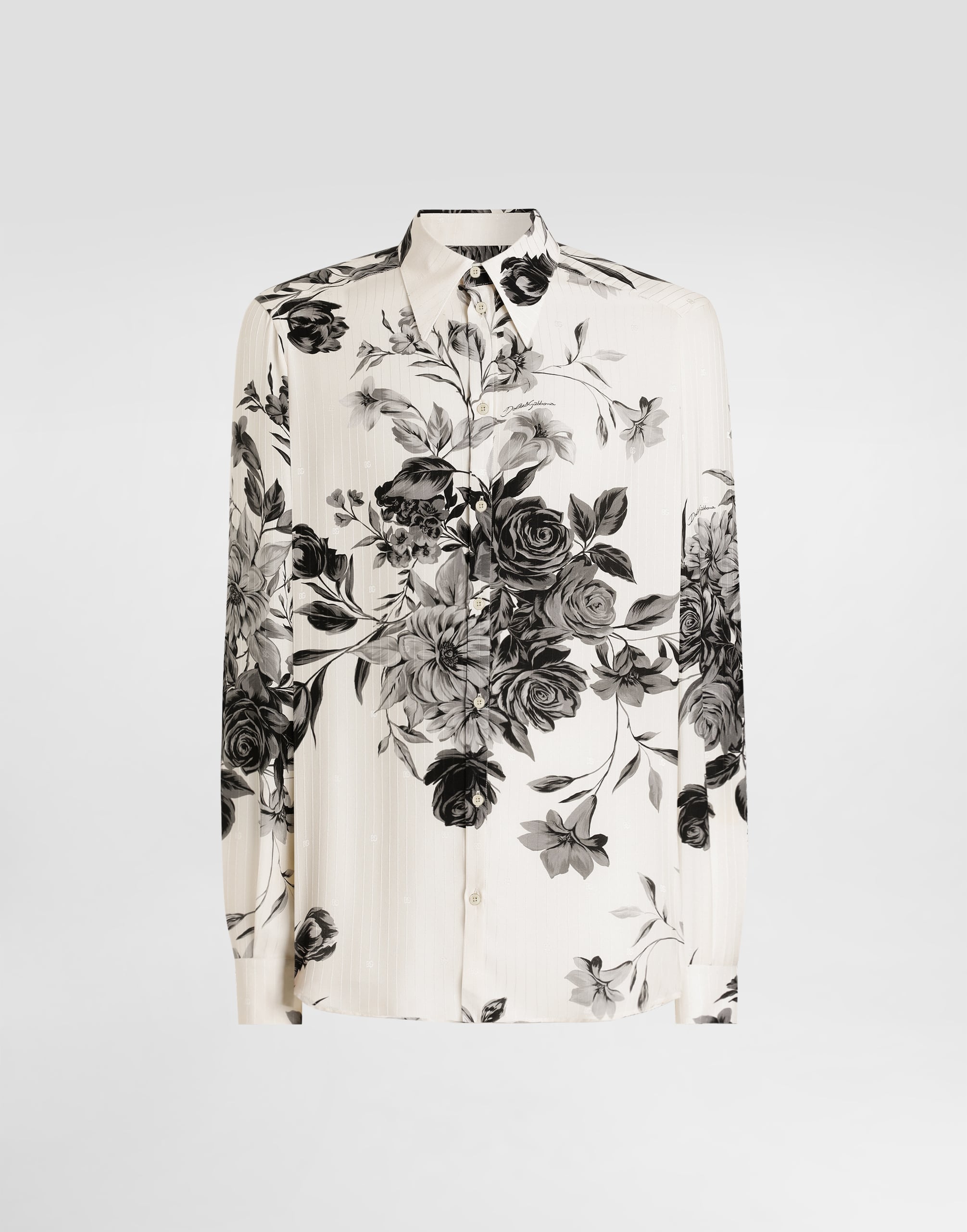 Flower bouquet-print gold jacquard shirt in Multicolor for Men