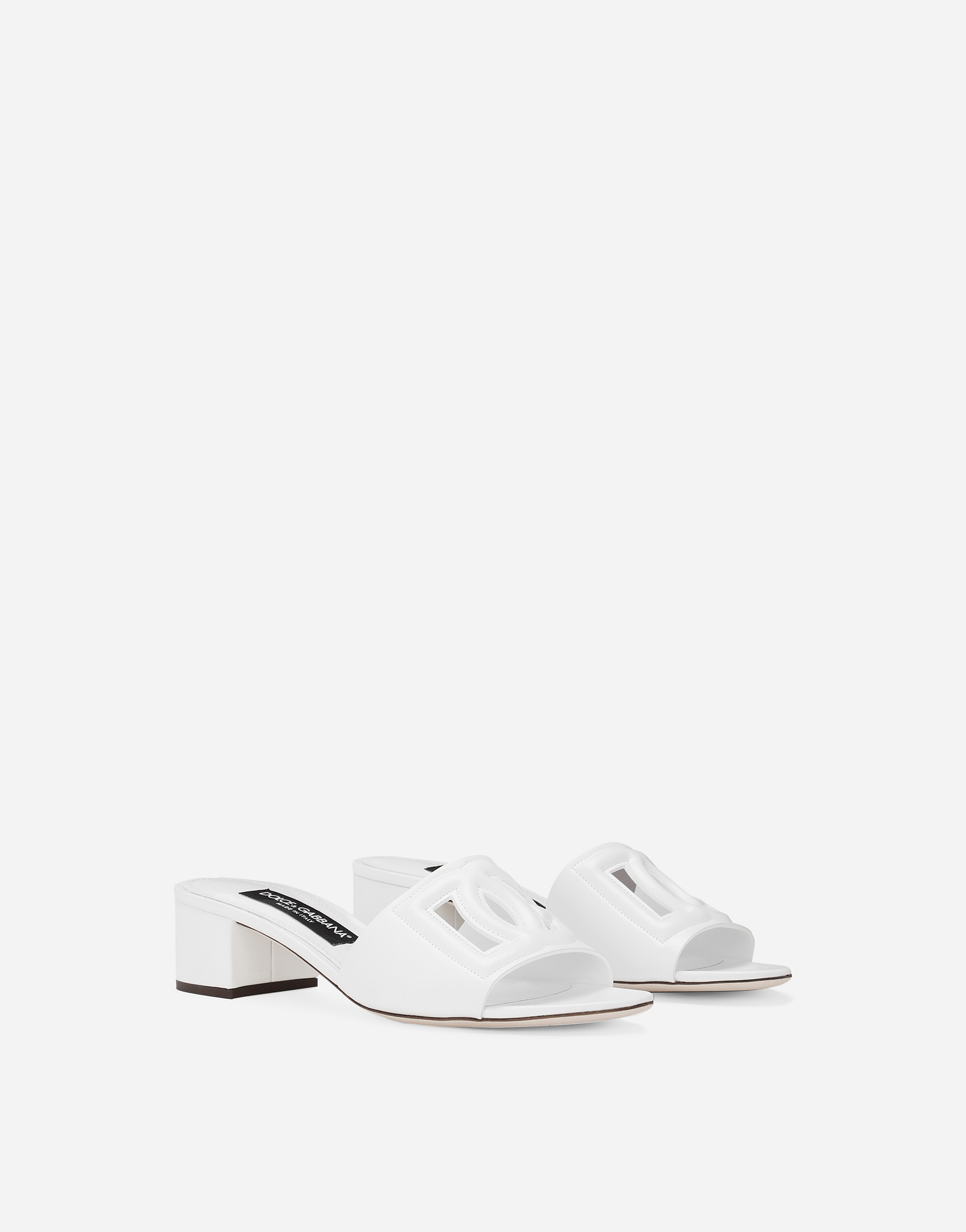 Dolce & Gabbana Women White Mules With Low Heel And Dg Millennials Detail In Smooth Leather Woman In White