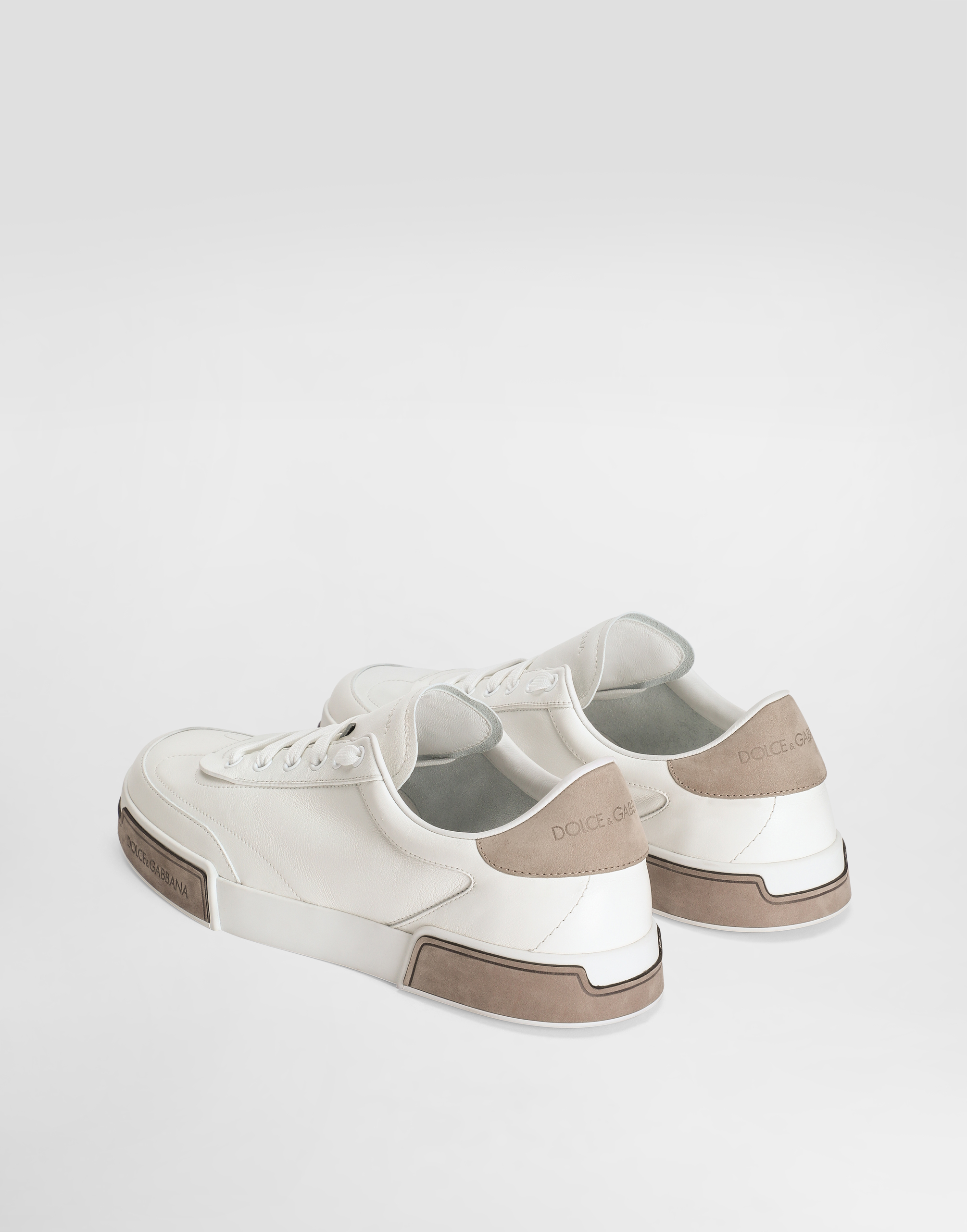 Dolce & Gabbana Portofino Yatch Sneakers In Calfskin Color White And Dove Grey In Multicolor