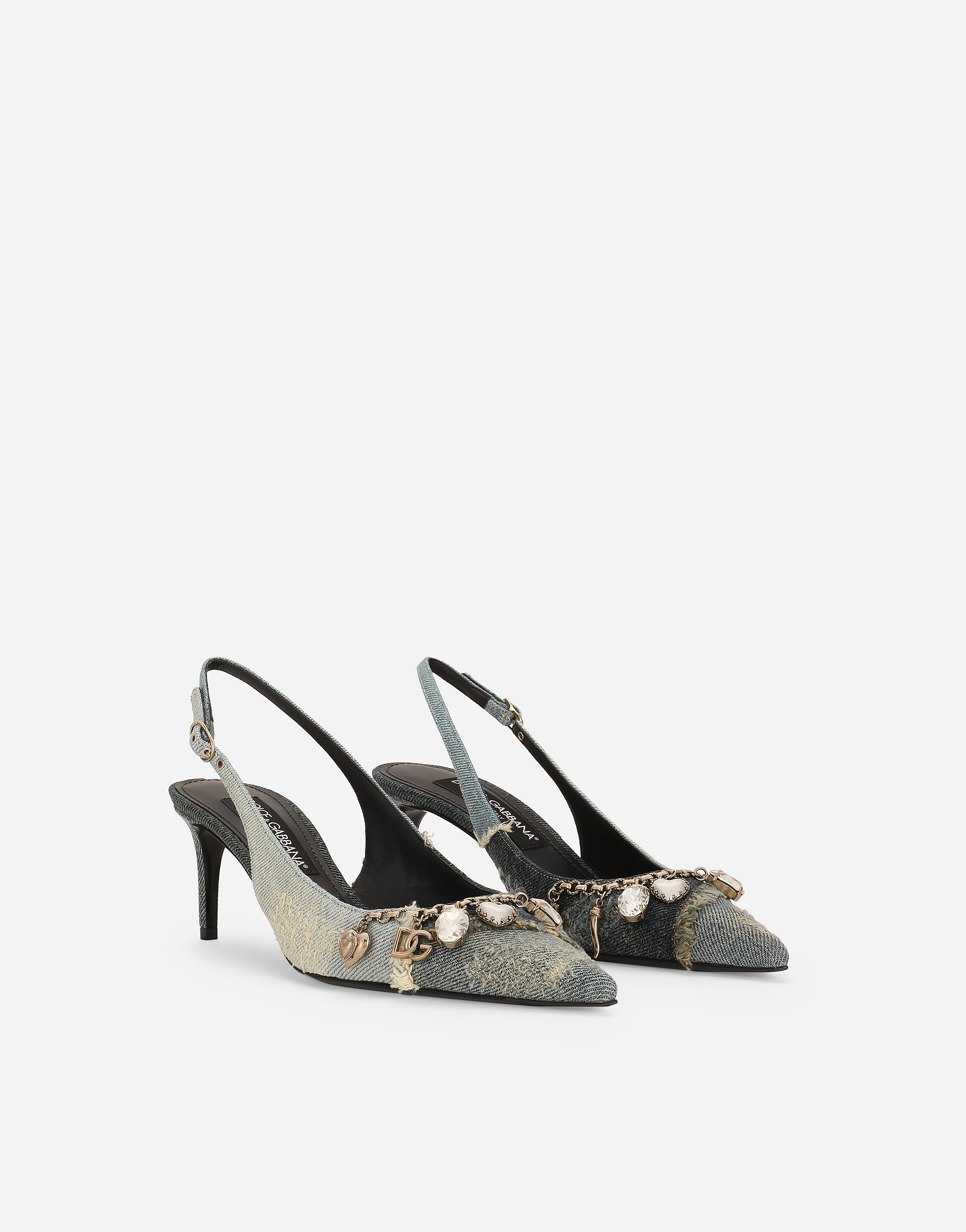 Dolce & Gabbana Patchwork Denim Slingbacks In Blue
