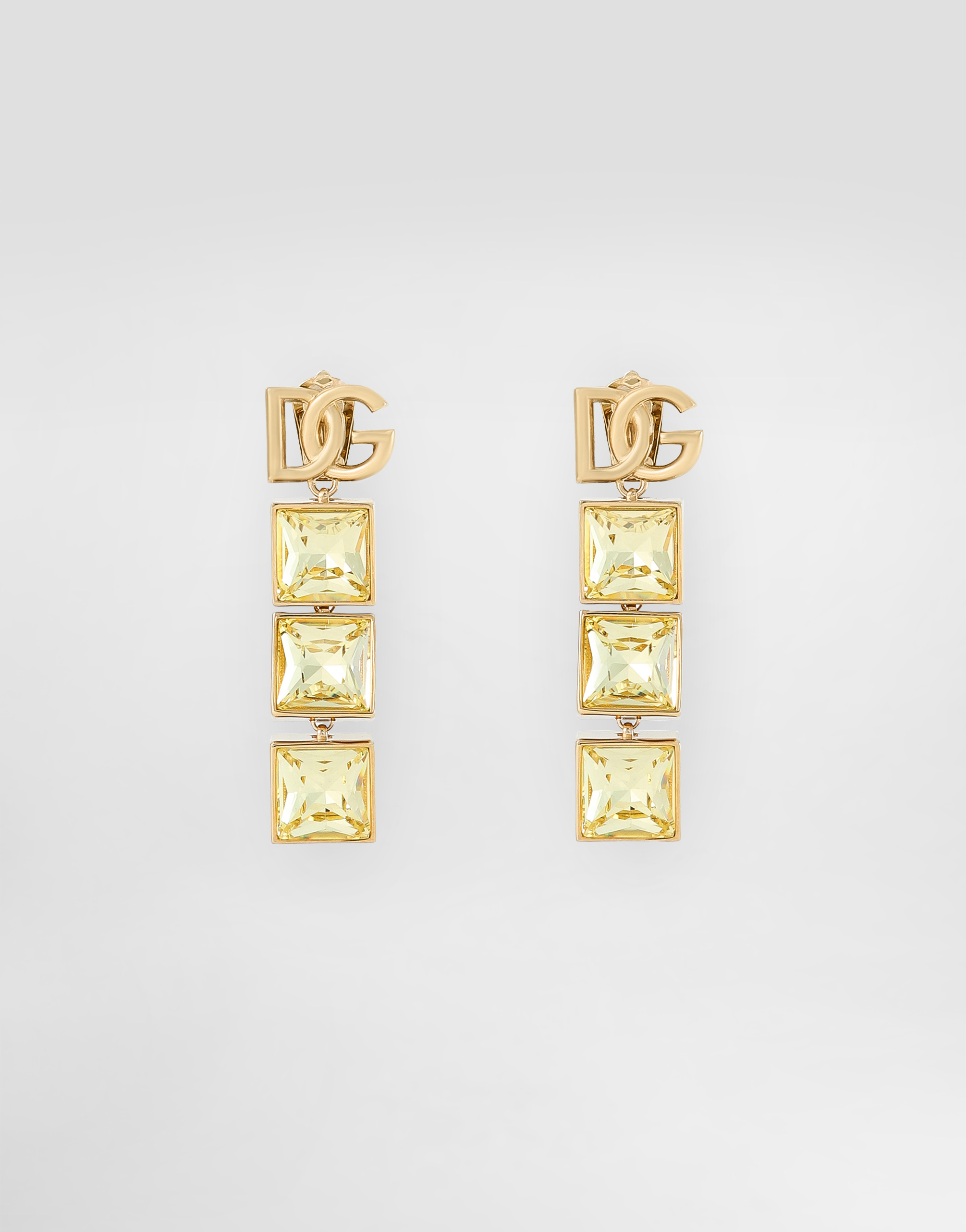 Dolce & Gabbana Drop Earrings With Dg Logo And Rhinestones - Woman Bijoux Gold Metal Onesize