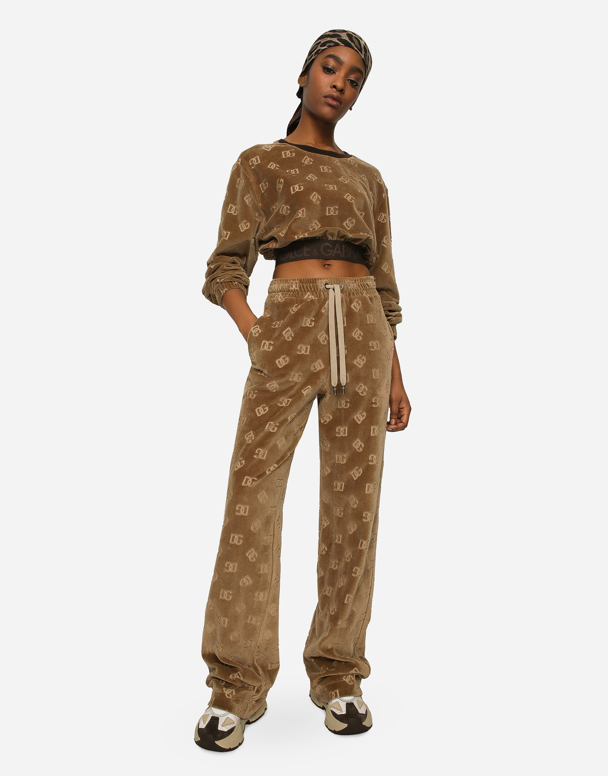 DOLCE & GABBANA CHENILLE JOGGING PANTS WITH JACQUARD DG LOGO