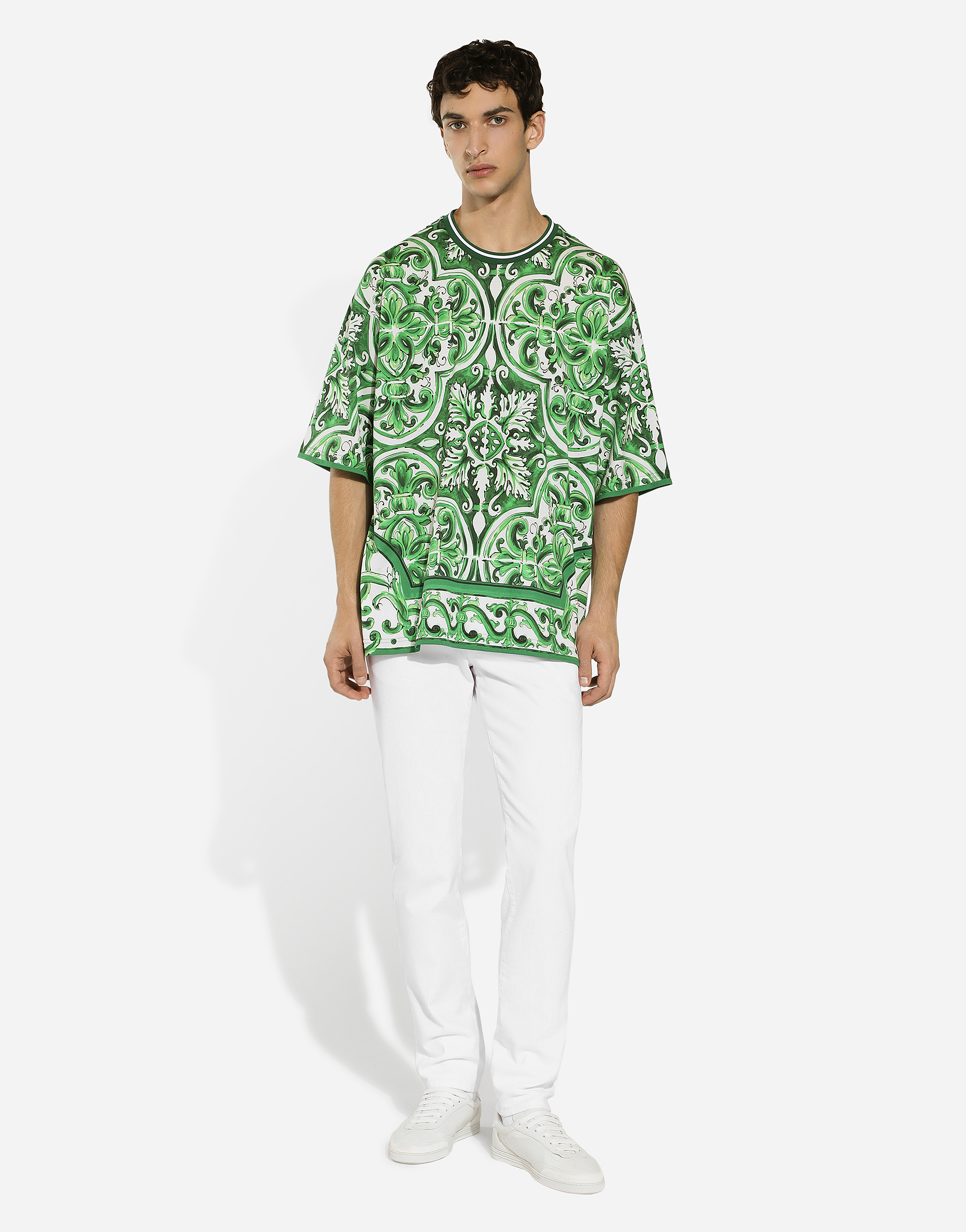 Cotton T-shirt with majolica print