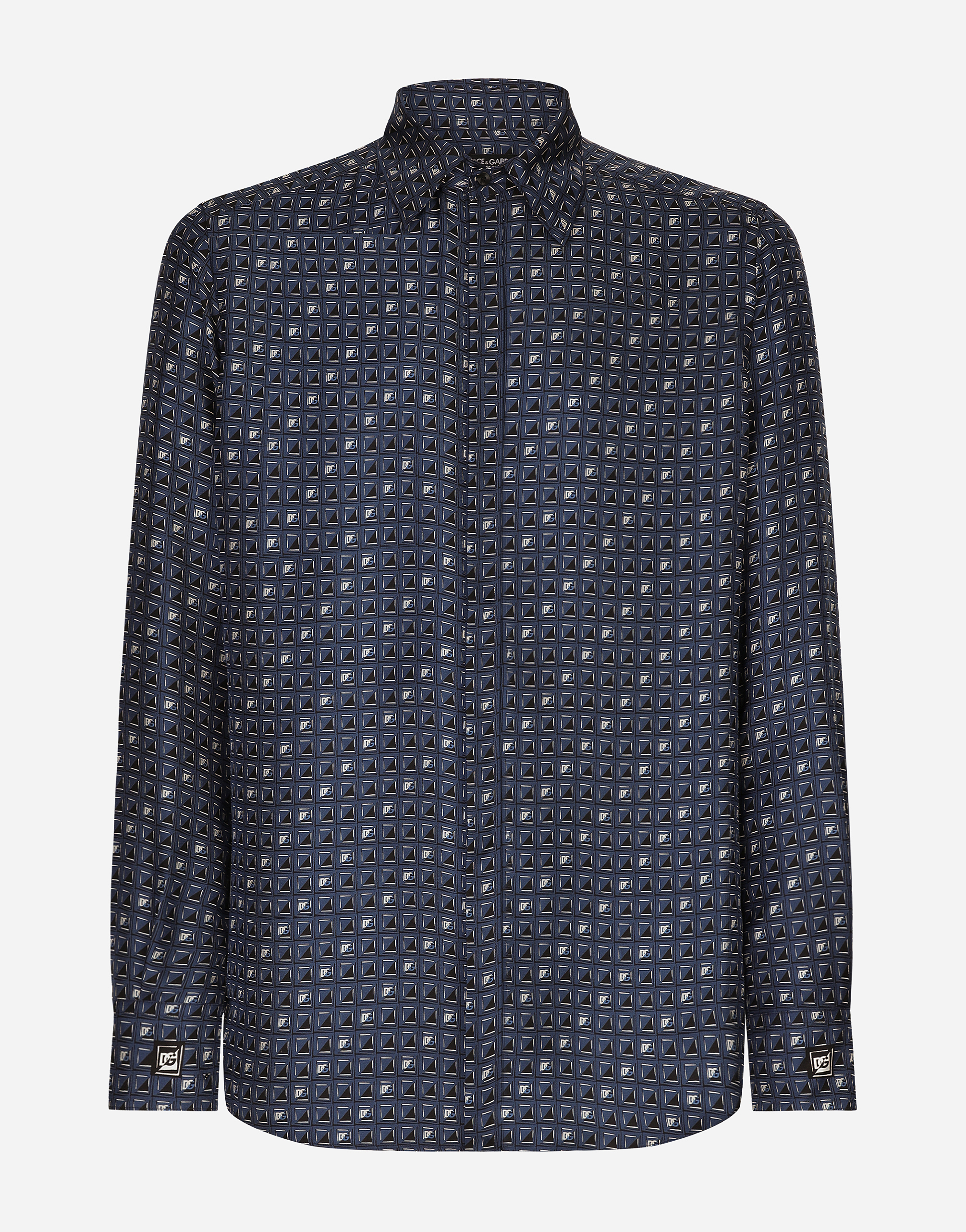 Dolce & Gabbana Men's Blue Silk Martini-Fit Shirt With Tie Print - Man Shirts Size 40 - Image 1