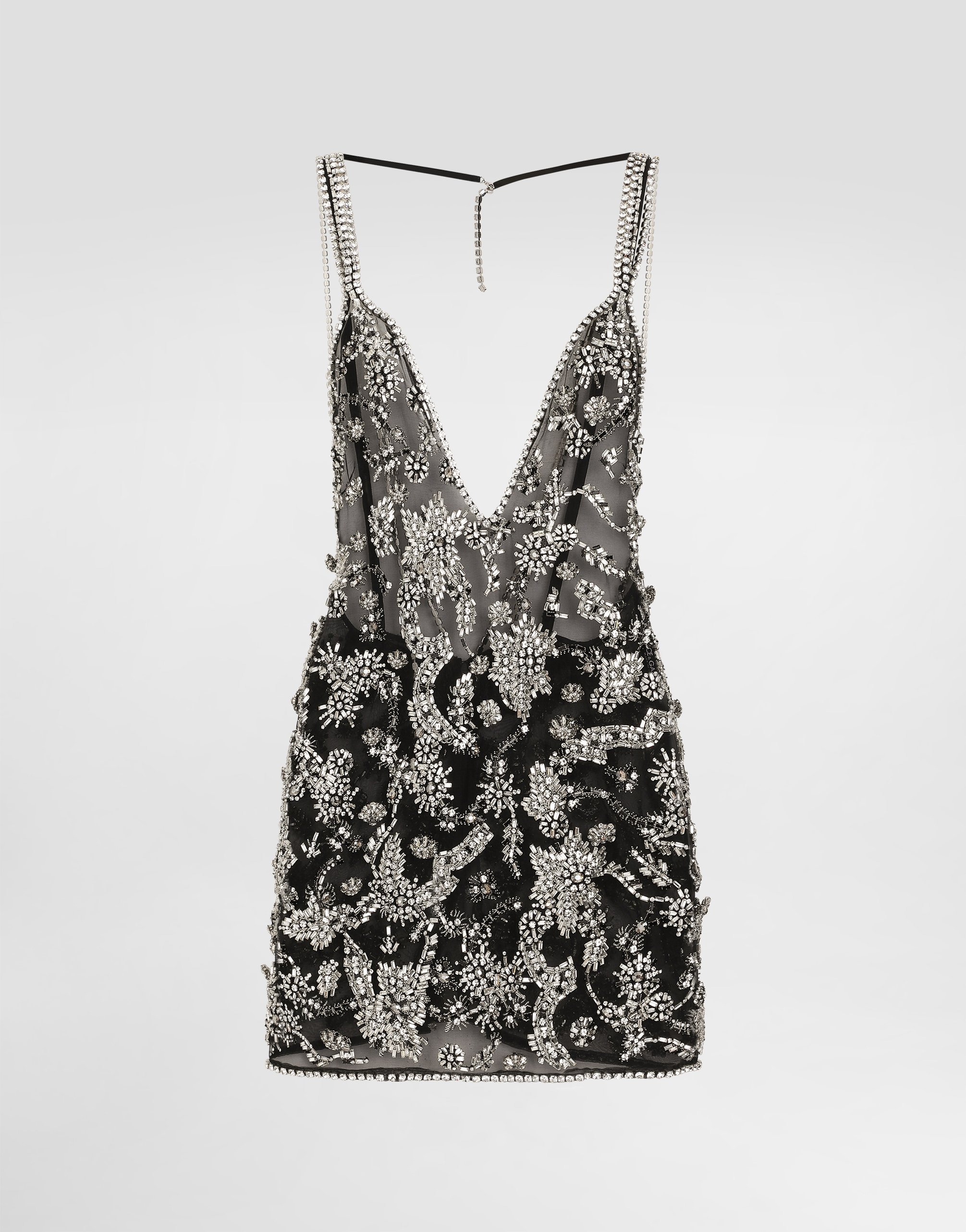 Dolce & Gabbana Short Embroidered Tulle Dress In Black