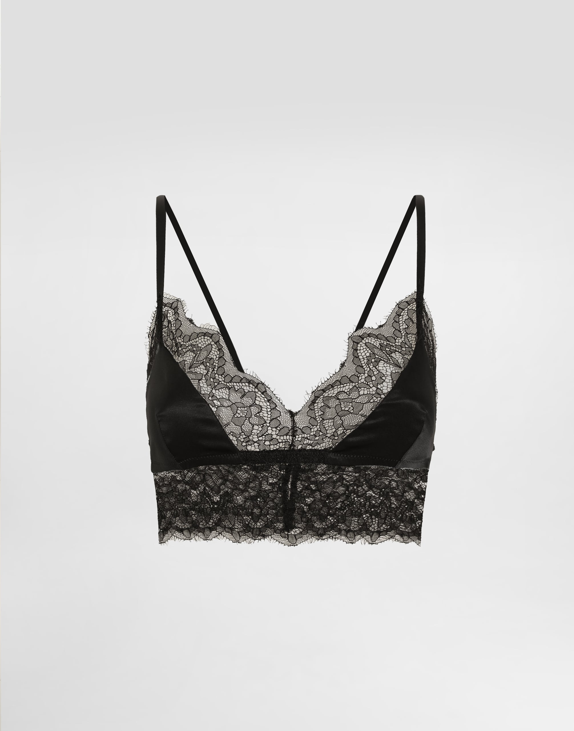 Soft-cup satin bralette with lace detailing in Black for Women