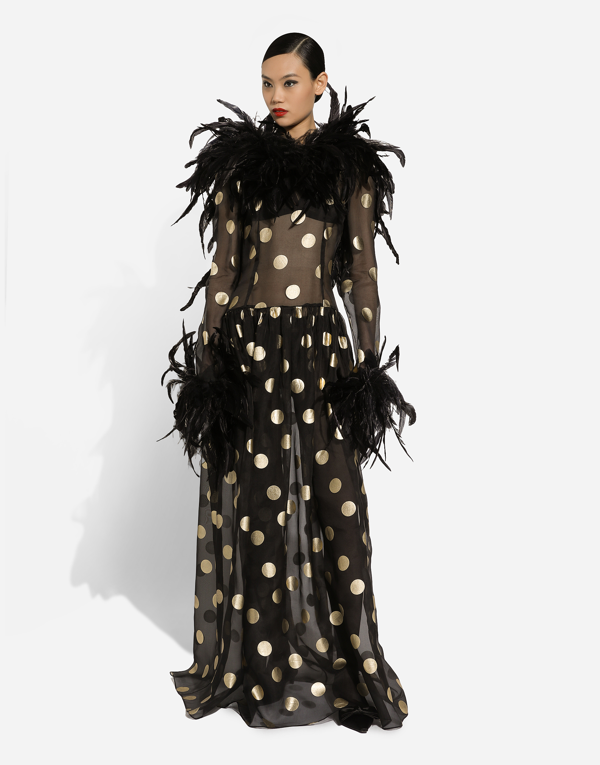 Dolce & Gabbana Feather-trim Polka-dot Dress In Print