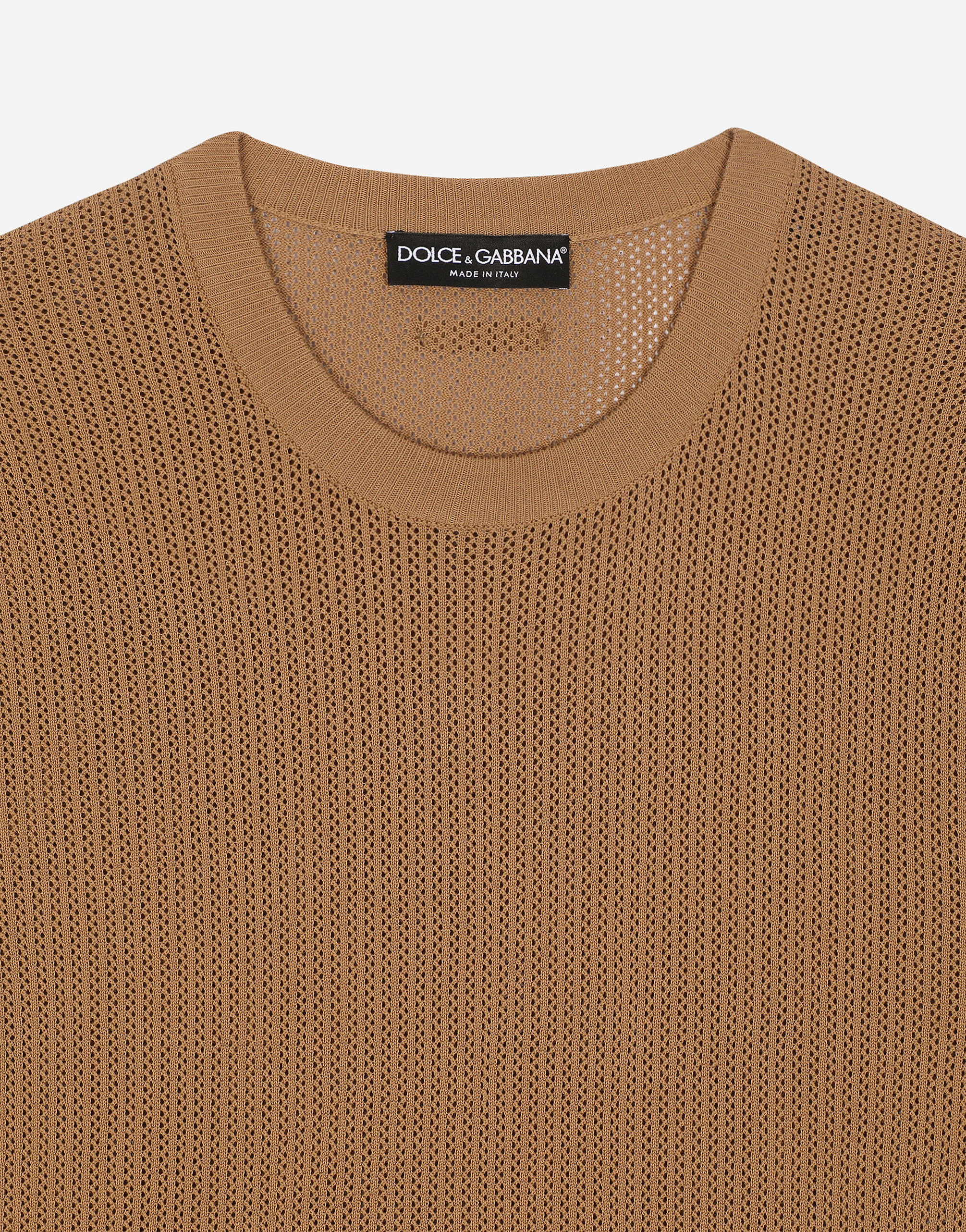 Shop Dolce & Gabbana Cotton Sweater With Logo Label In Beige