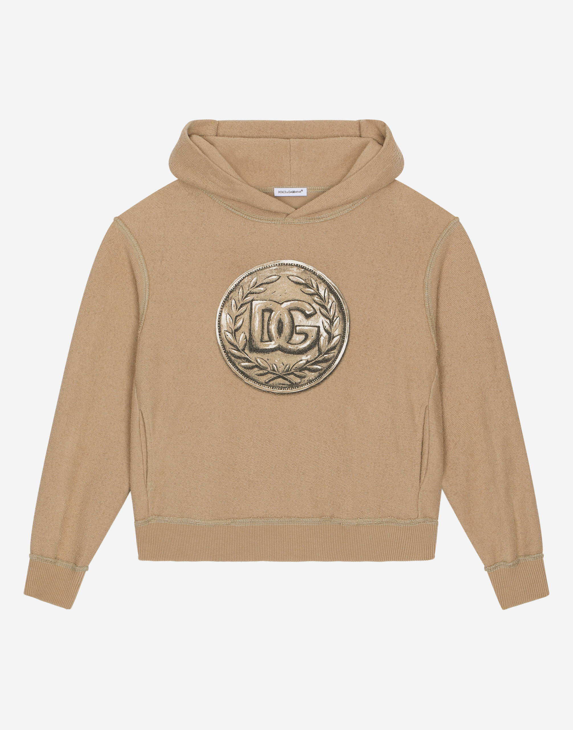 Shop Dolce & Gabbana Hoodie With Coin Print In Beige