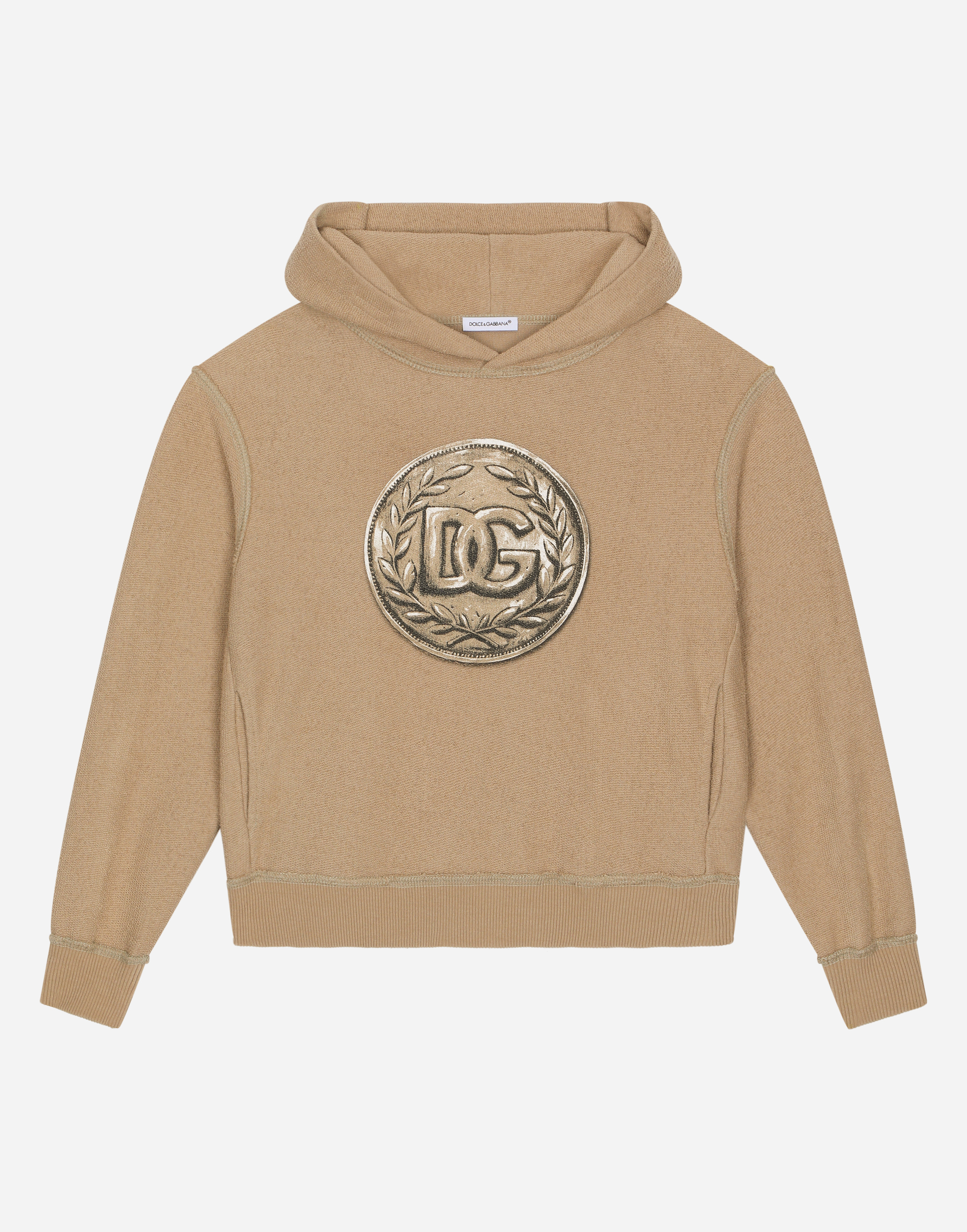 Dolce & Gabbana Hoodie With Coin Print In Beige