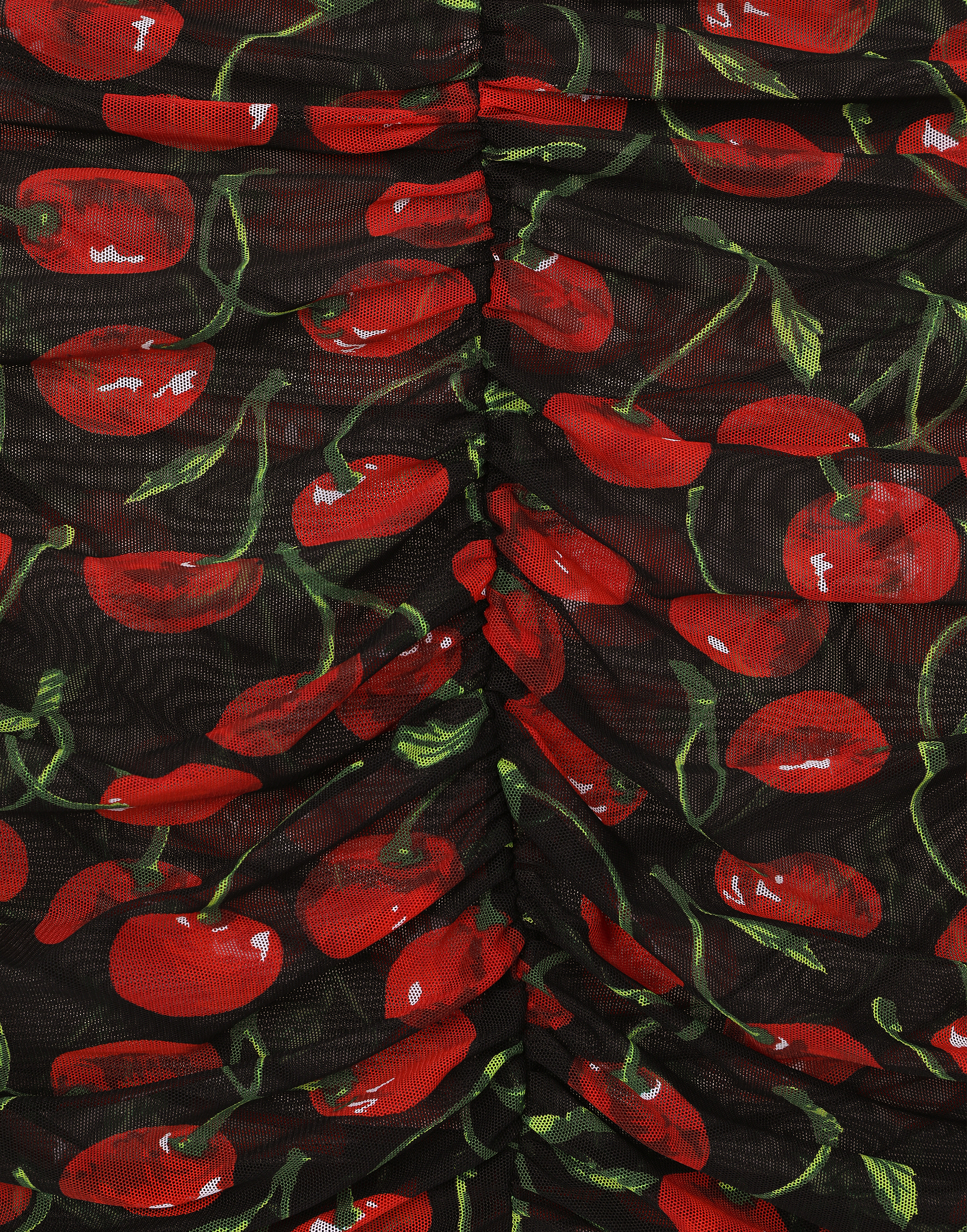 DOLCE & GABBANA SLEEVELESS TULLE TOP WITH CHERRY PRINT AND DRAPING