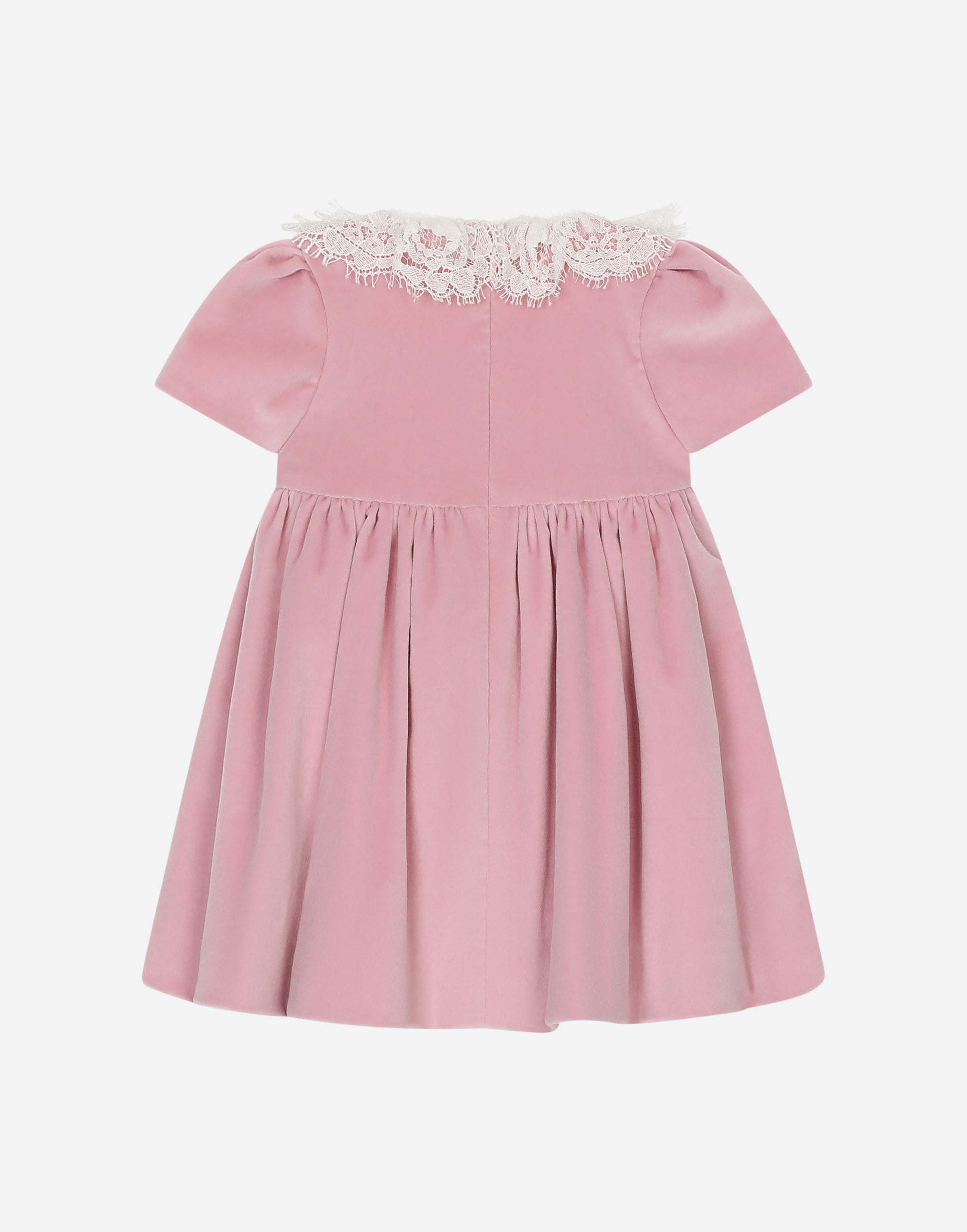 DOLCE & GABBANA SHORT-SLEEVED VELVET DRESS WITH LACE COLLAR