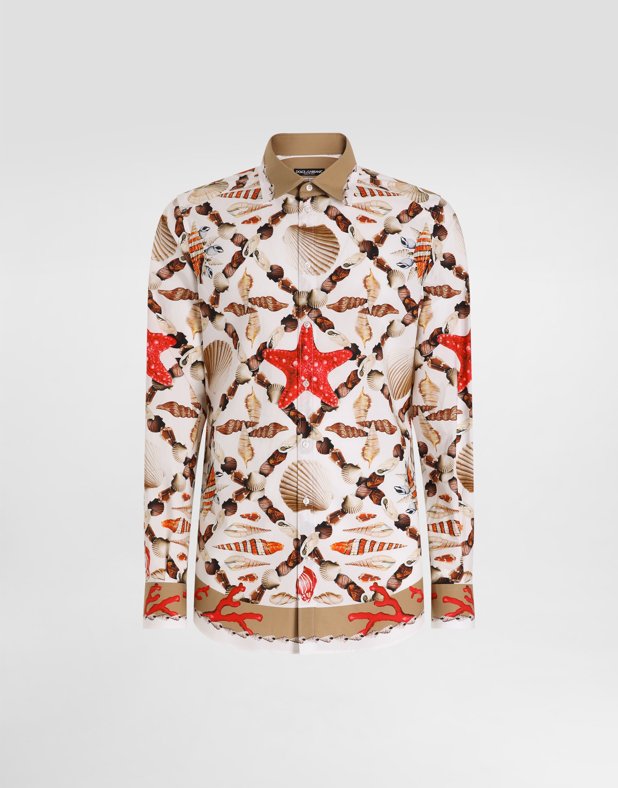 Shell-print cotton poplin martini shirt