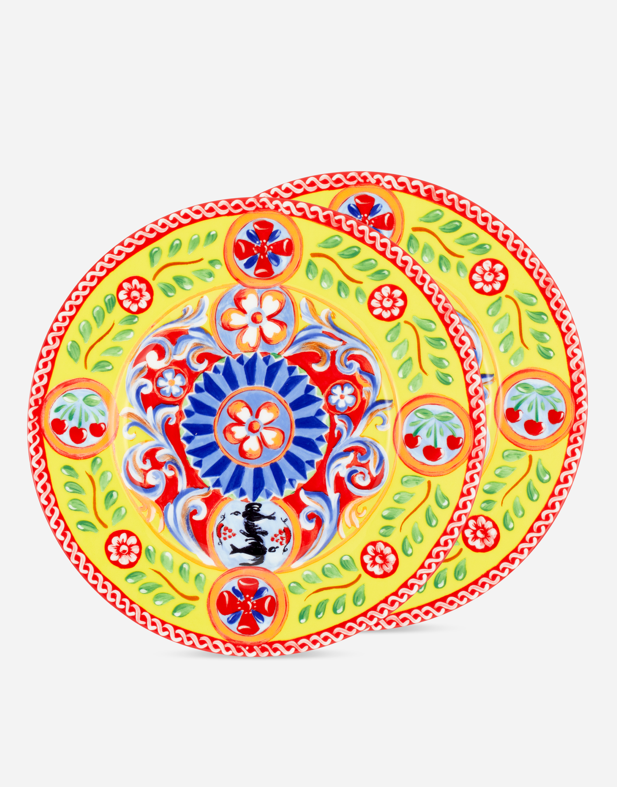 Dolce & Gabbana Set 2 Dinner Plates In Fine Porcelain In Multicolor