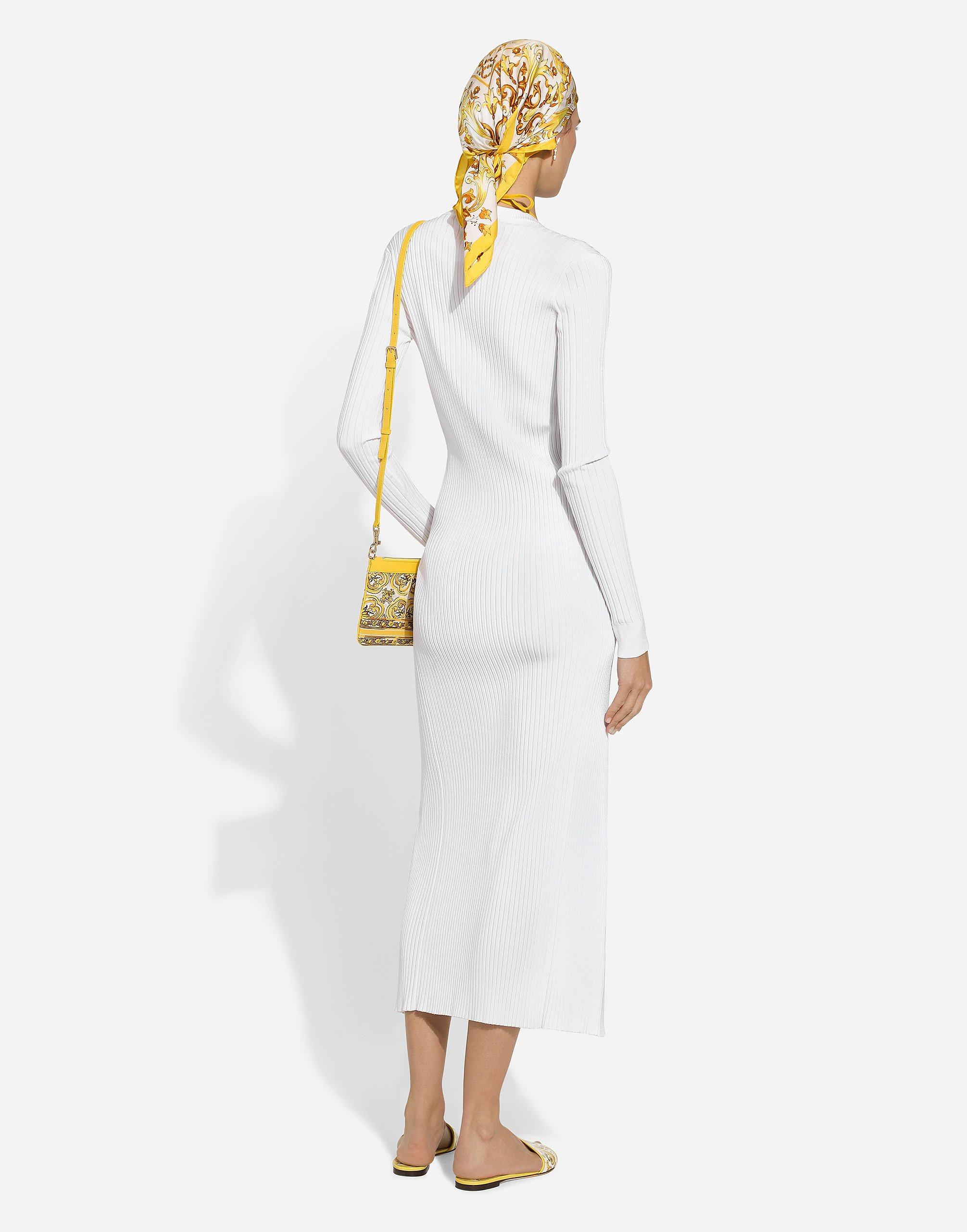 Dolce & Gabbana Long Ribbed Viscose Cardigan In White