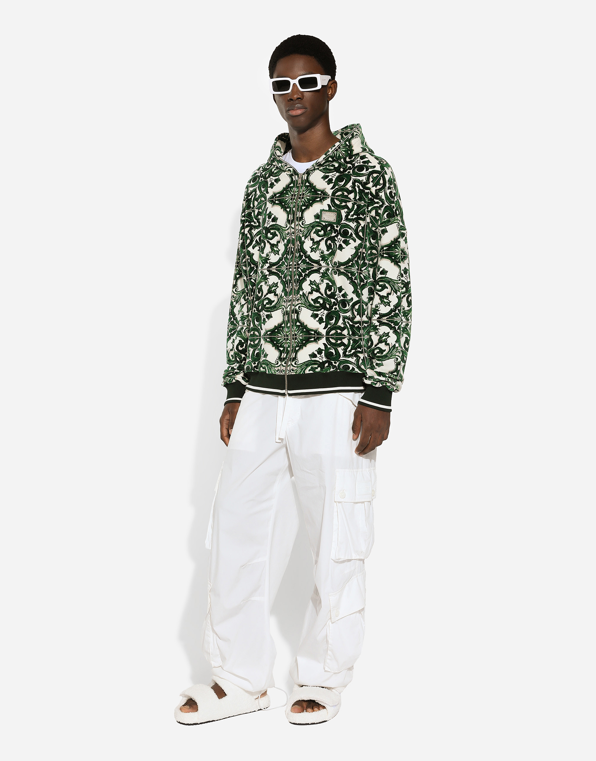  Dolce & Gabbana Sweat-shirt à Capuche, Fermeture Zippée Et Imprimé Majoliques - Homme Sweatshirts Multicolore L 