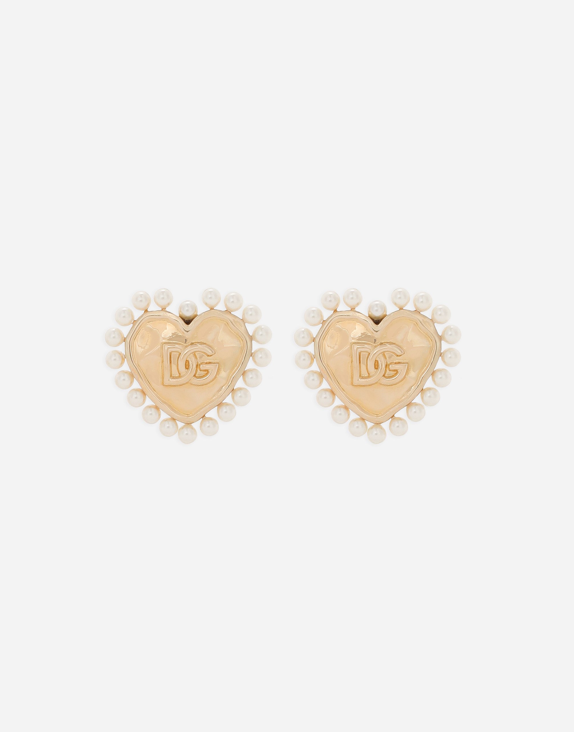 Dolce & Gabbana Heart Earrings With Beaded Detailing - Woman Bijoux Gold Metal Onesize