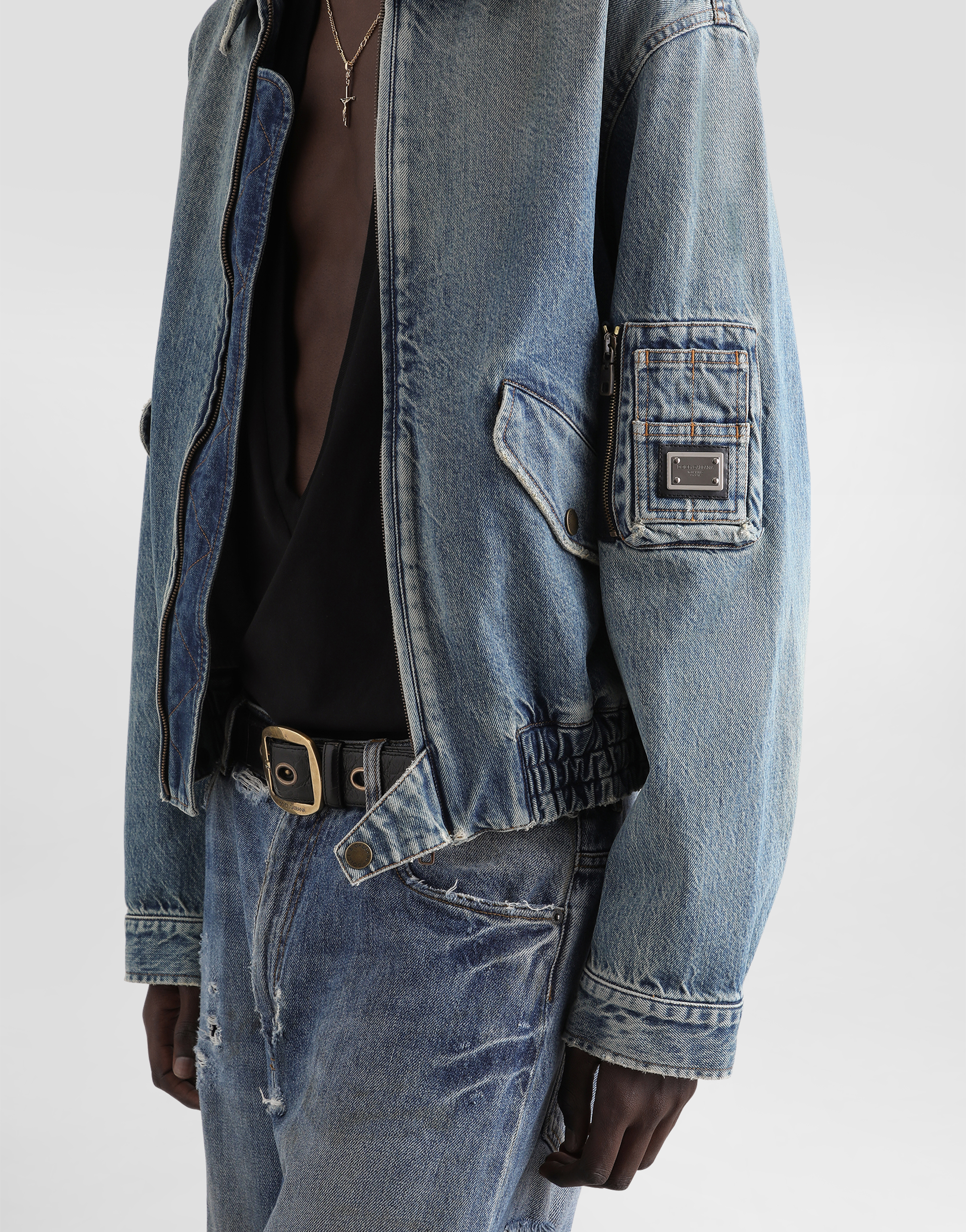 Dolce & Gabbana Denim Bomber With Tag In Multicolor