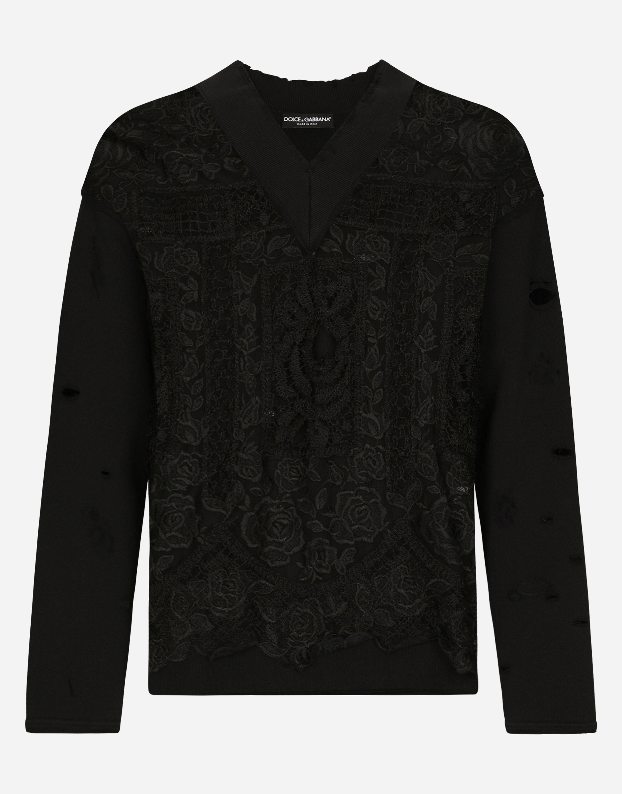 DOLCE & GABBANA EMBROIDERED TULLE AND JERSEY SWEATSHIRT