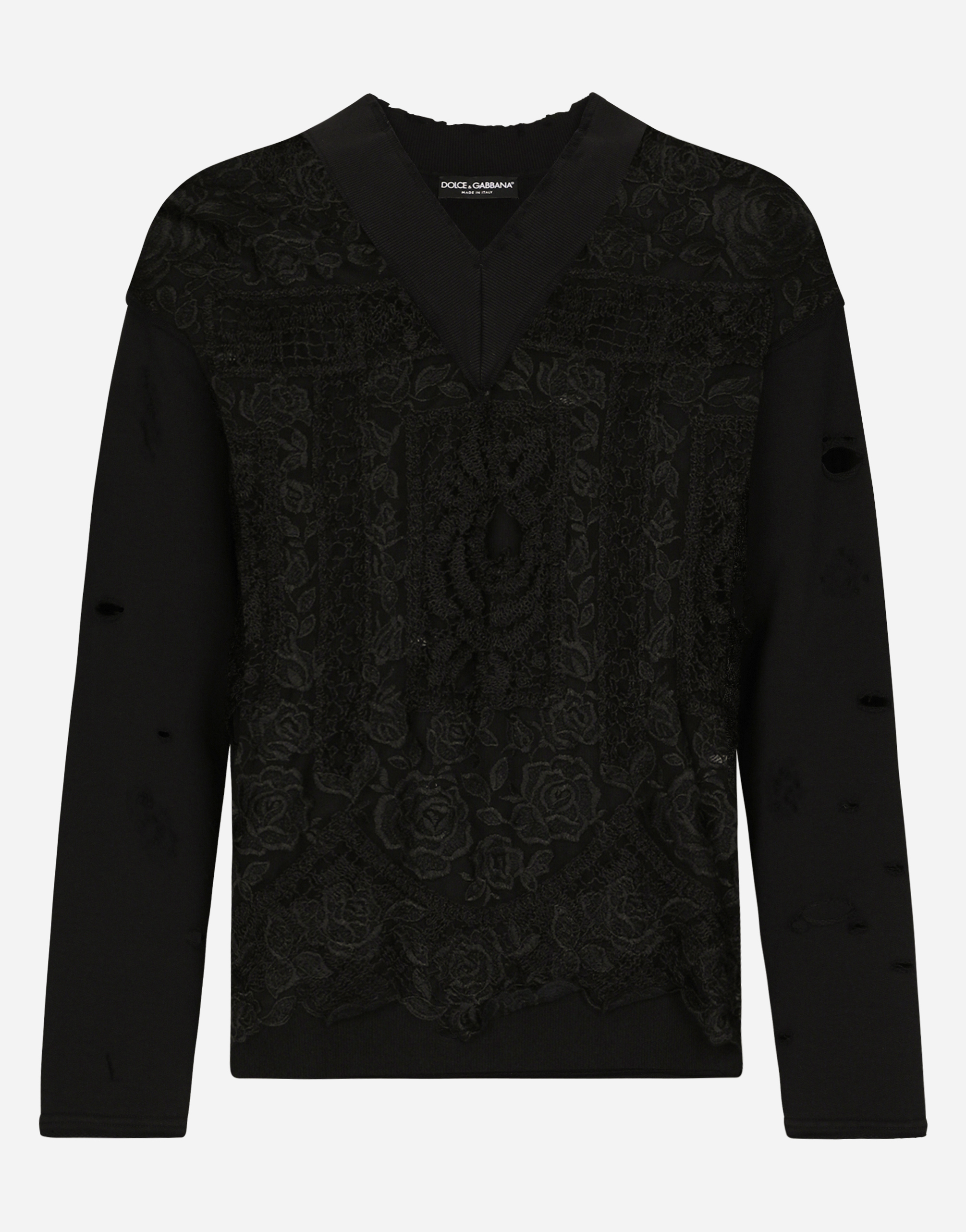 Dolce & Gabbana Embroidered Tulle And Jersey Sweatshirt In Black