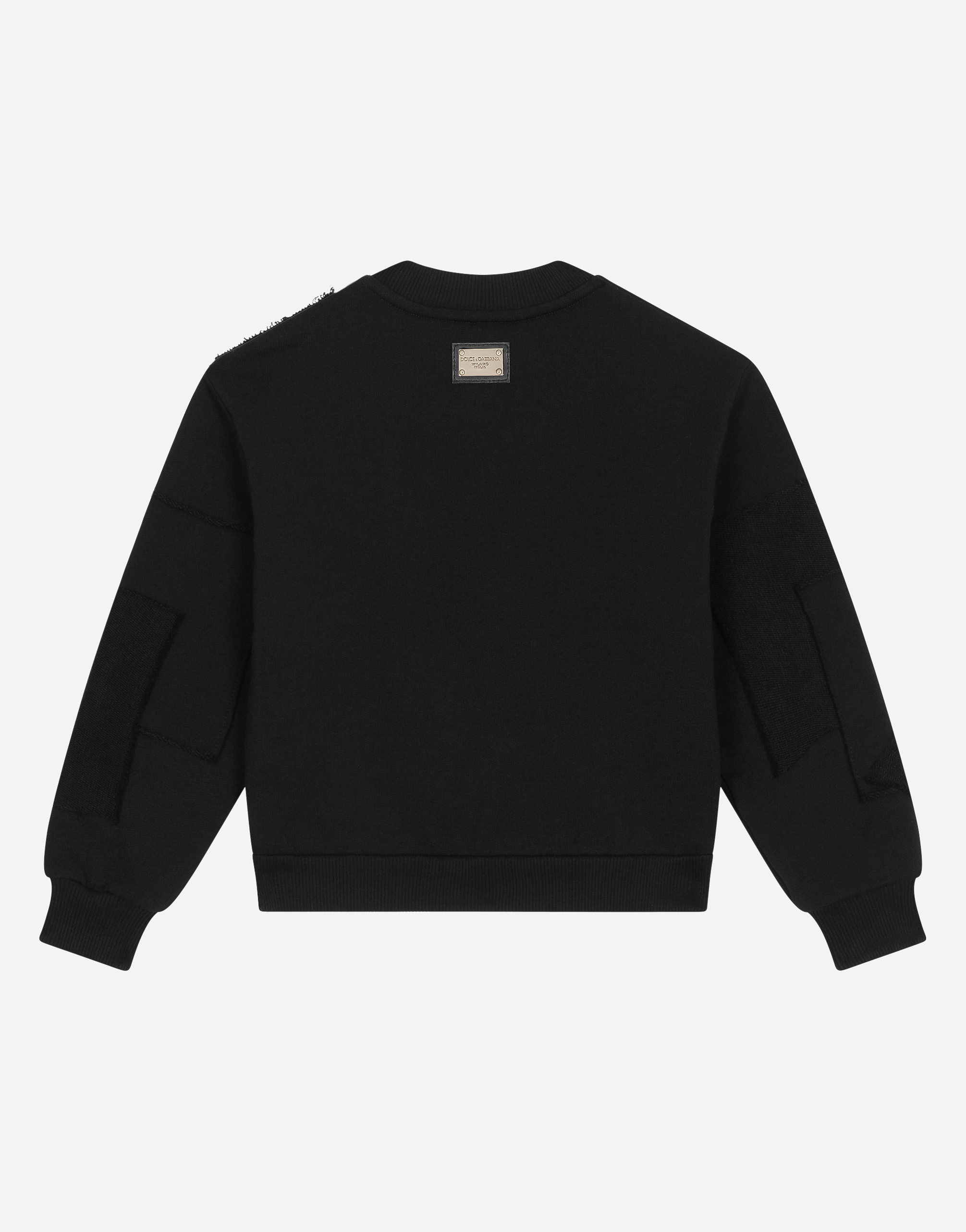 Shop Dolce & Gabbana Jersey Round-neck Sweatshirt With Patchwork In Black
