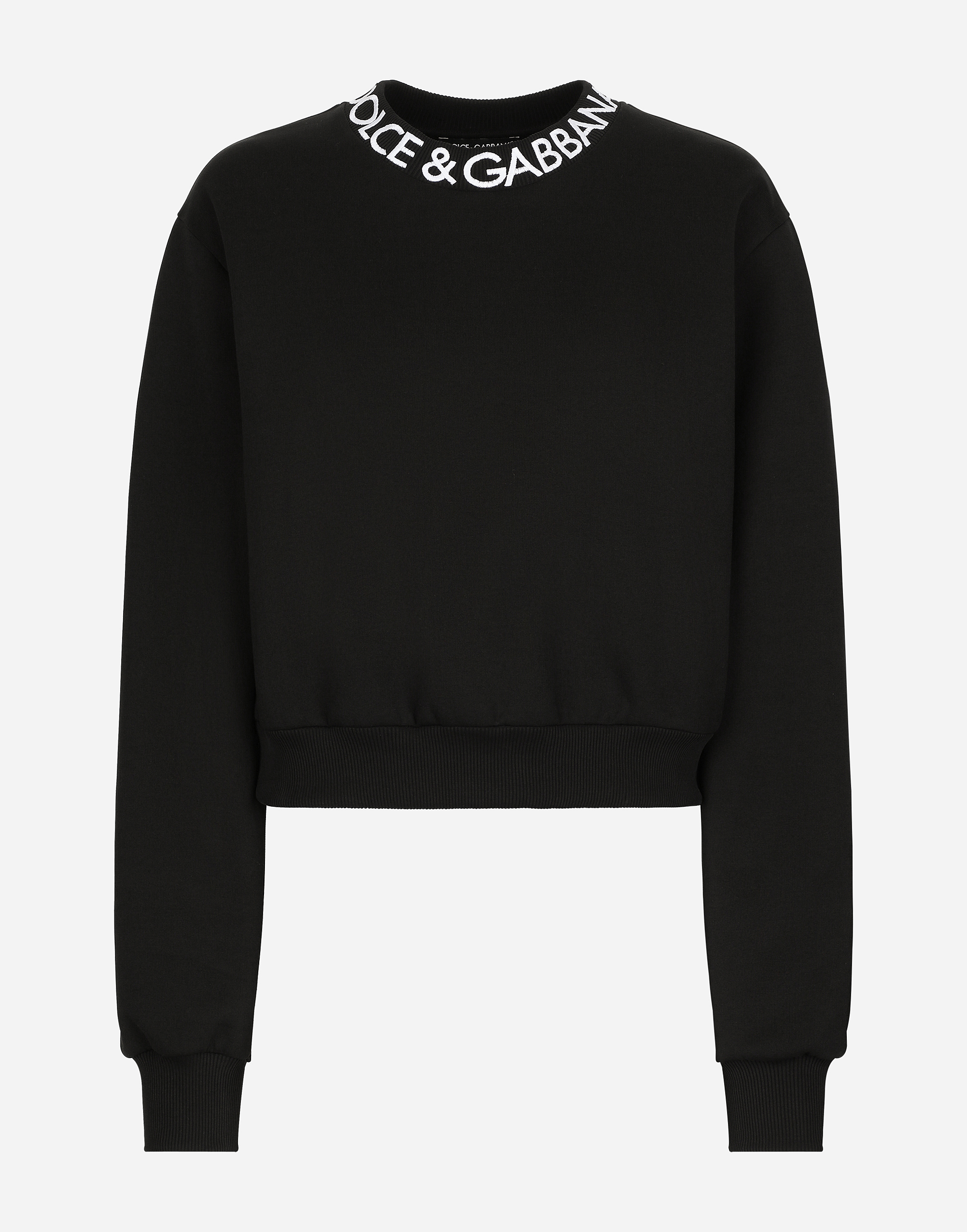 Shop Dolce & Gabbana Jersey Sweatshirt With Dolce&gabbana Logo Embroidery In Black