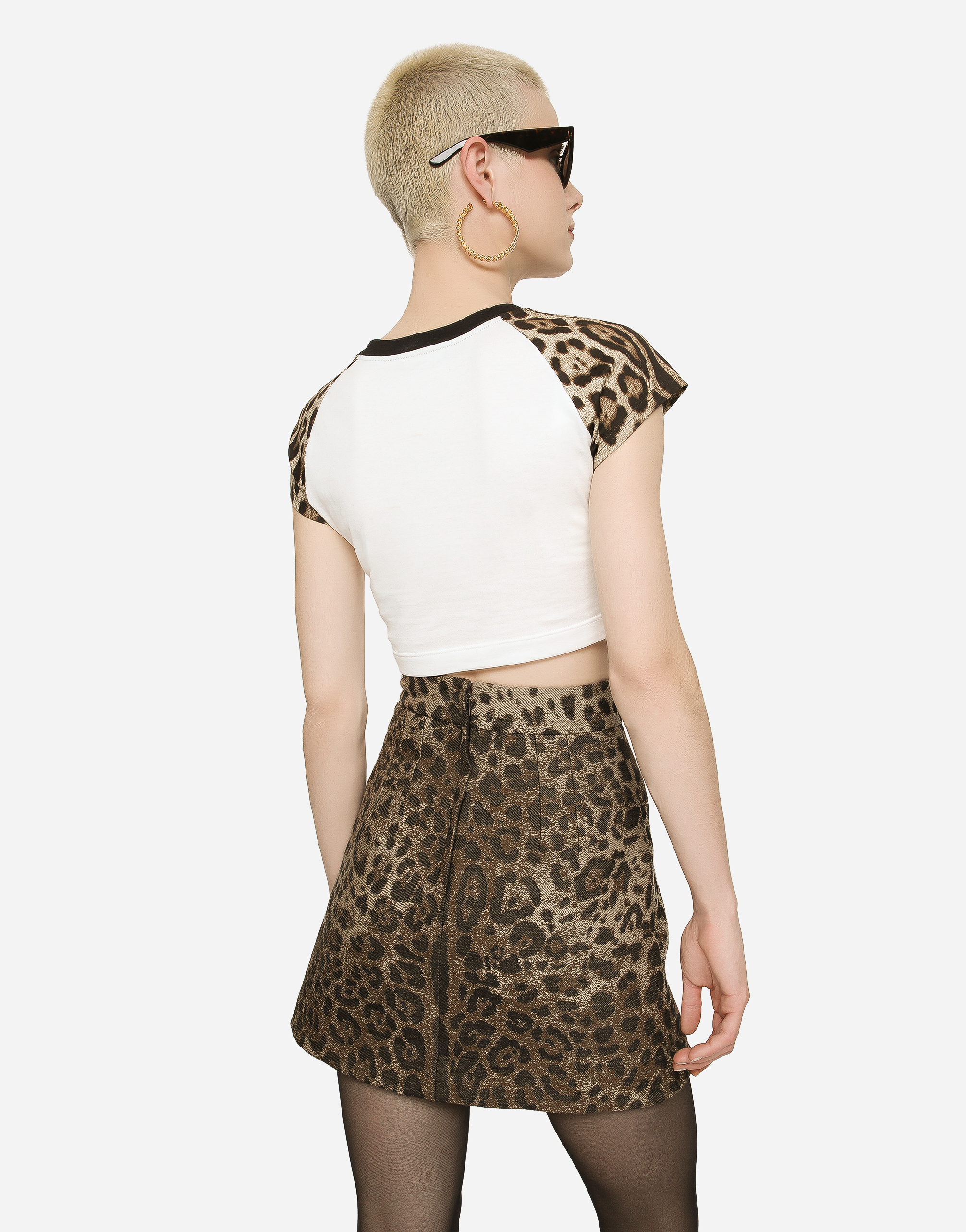 DOLCE & GABBANA SHORT WOOL SKIRT WITH JACQUARD LEOPARD DESIGN