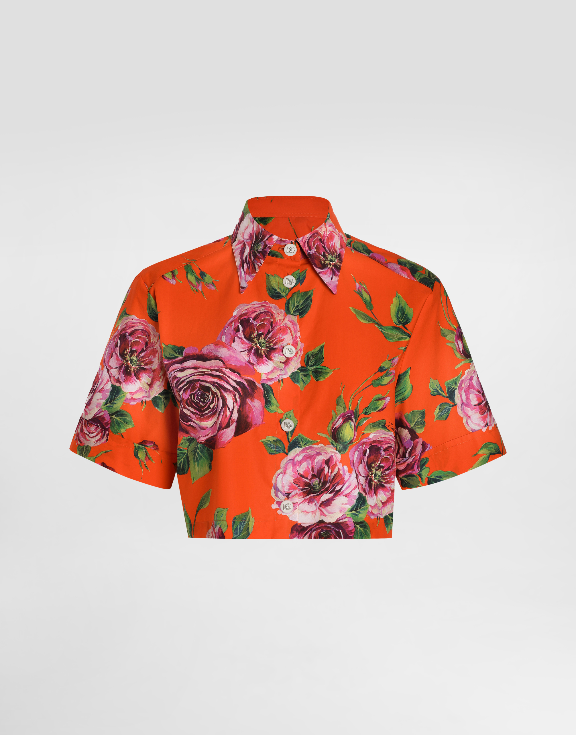 Dolce & Gabbana Short Cotton Shirt With Antique Rose Print In Print