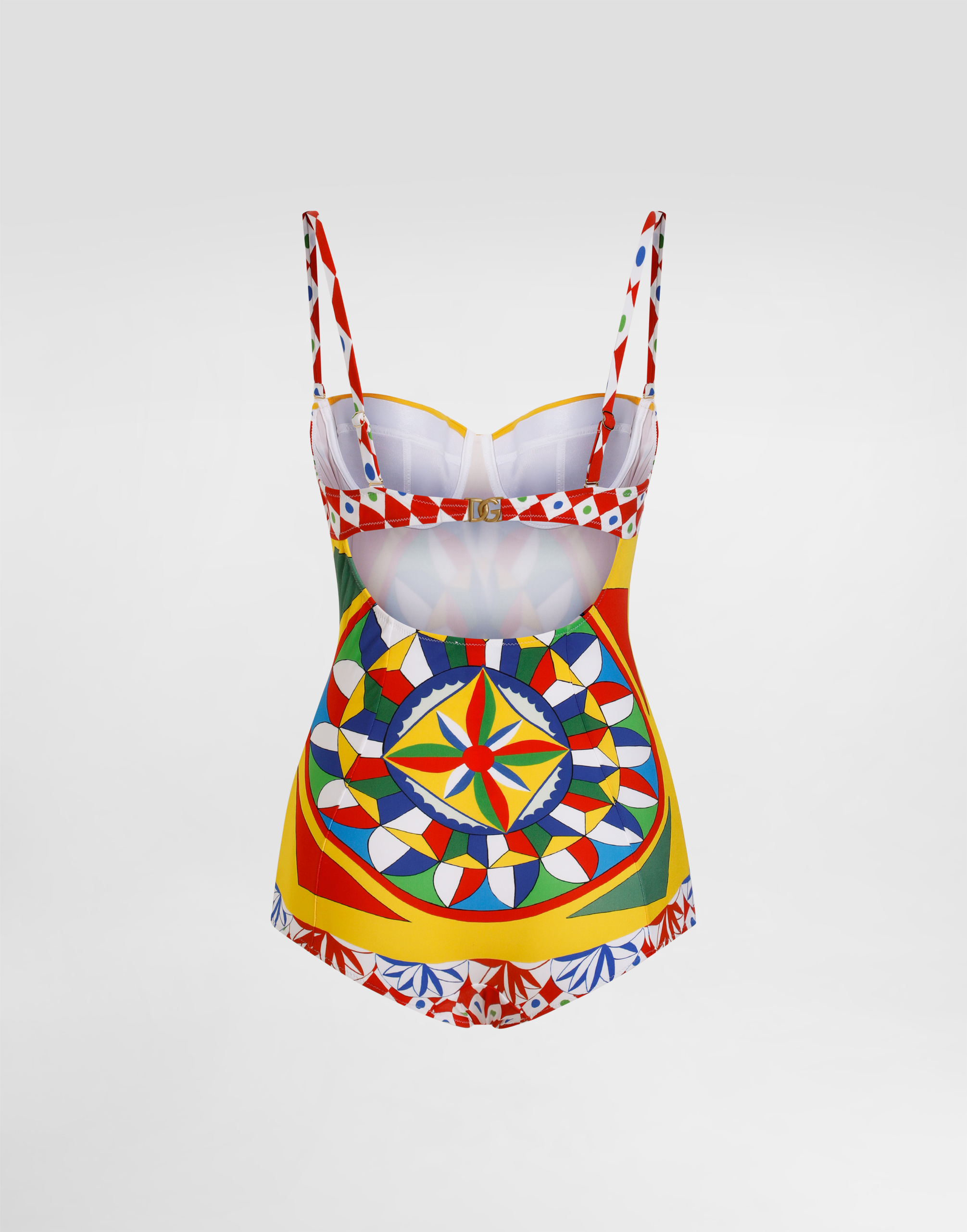Dolce & Gabbana Carretto-print One-piece Swimsuit In Red