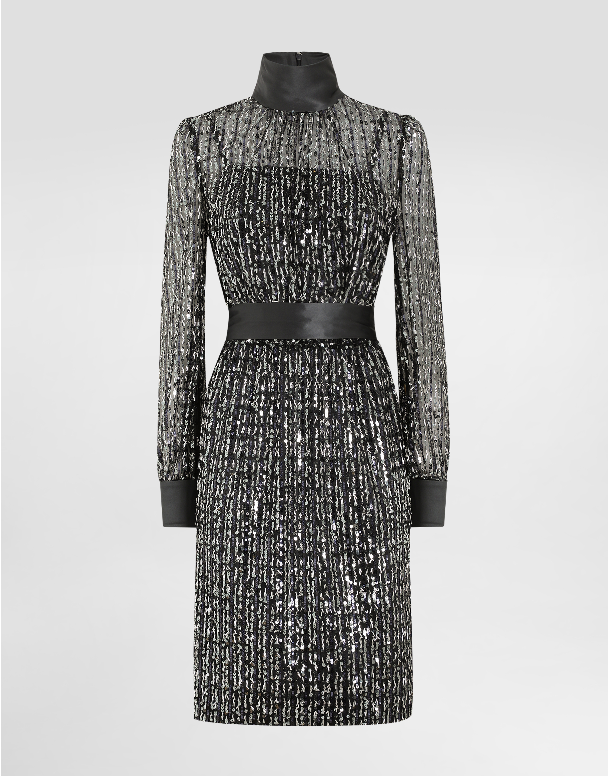Dolce & Gabbana Midi Dress With Vertical Sequin Stripe Embroidery - Woman Dresses Black