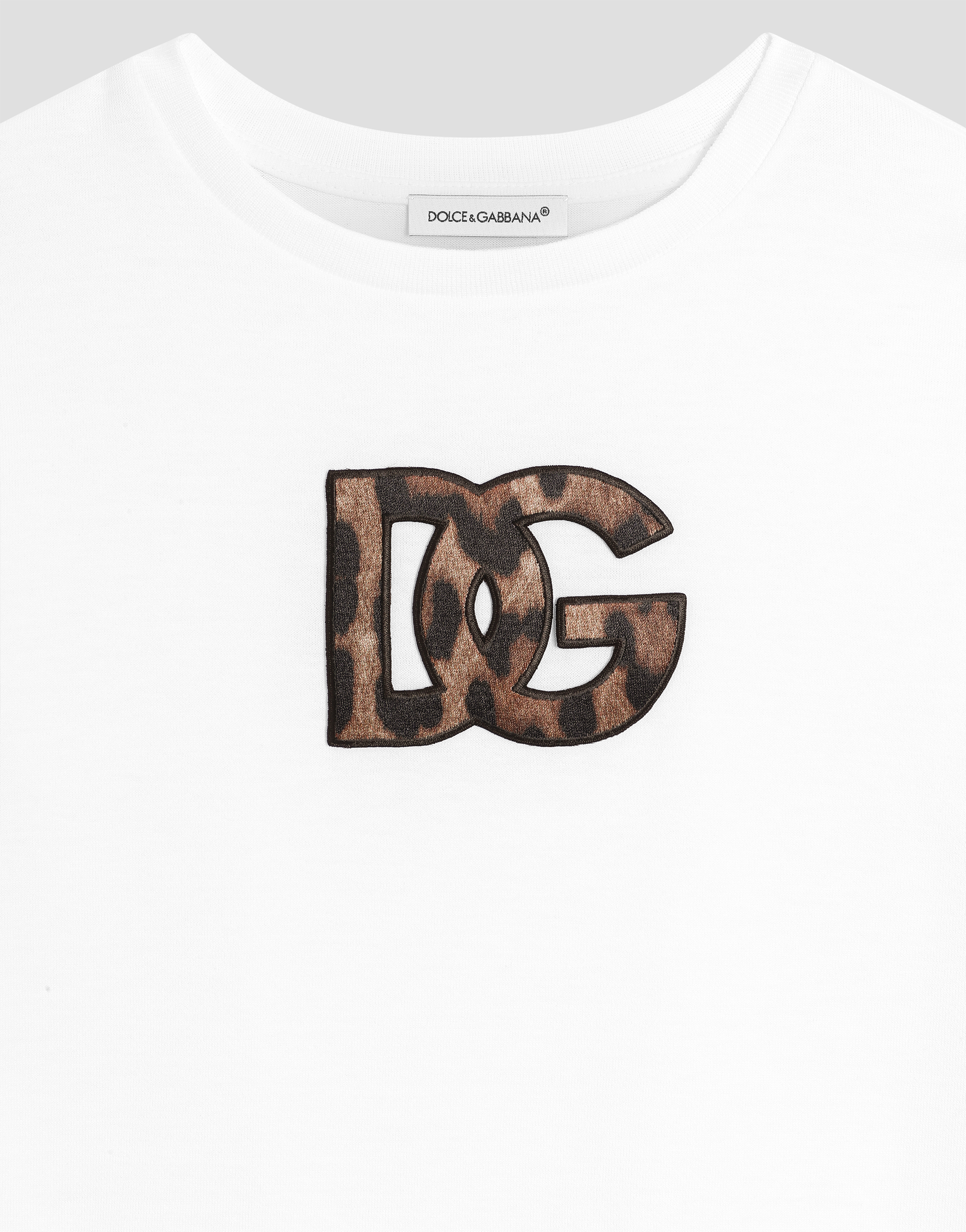  Dolce & Gabbana Jersey T-shirt With Leopard-print Dg Patch - Frau T-shirts Und Sweatshirts Wei� 6 Years 