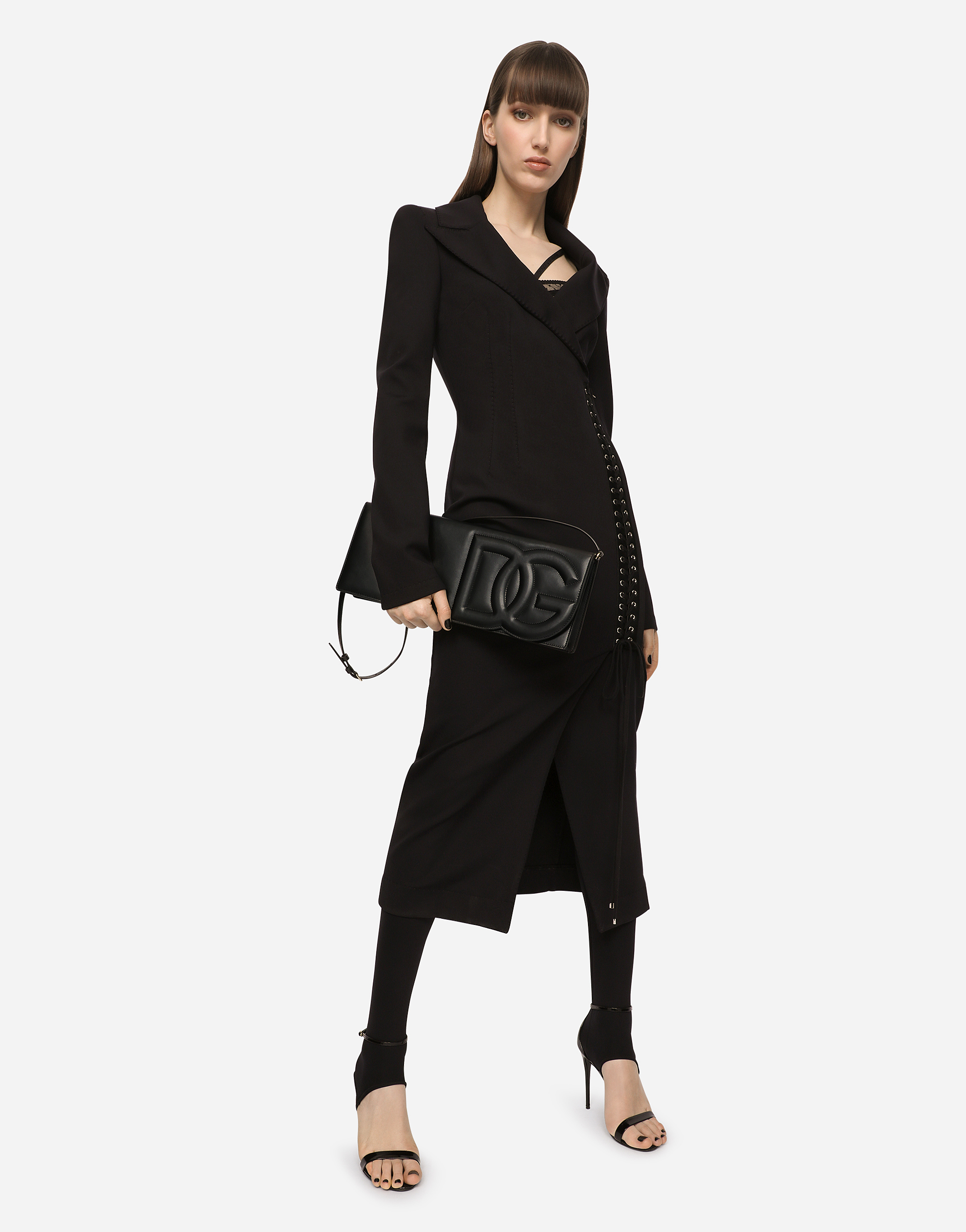 Dolce & Gabbana Jersey Coat Dress With Laces And Eyelets In Black