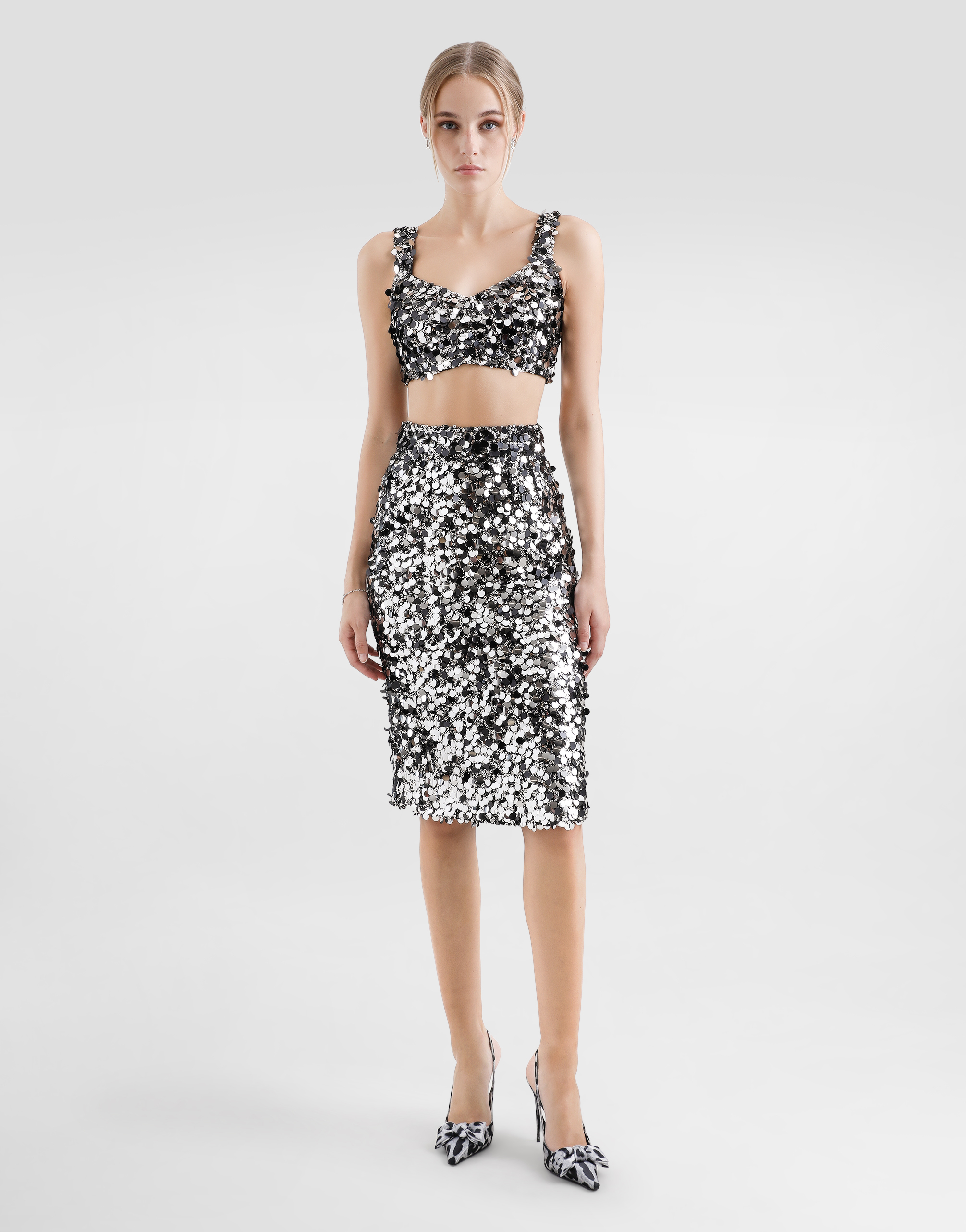 Dolce & Gabbana Sequined Bralette Top In Silver