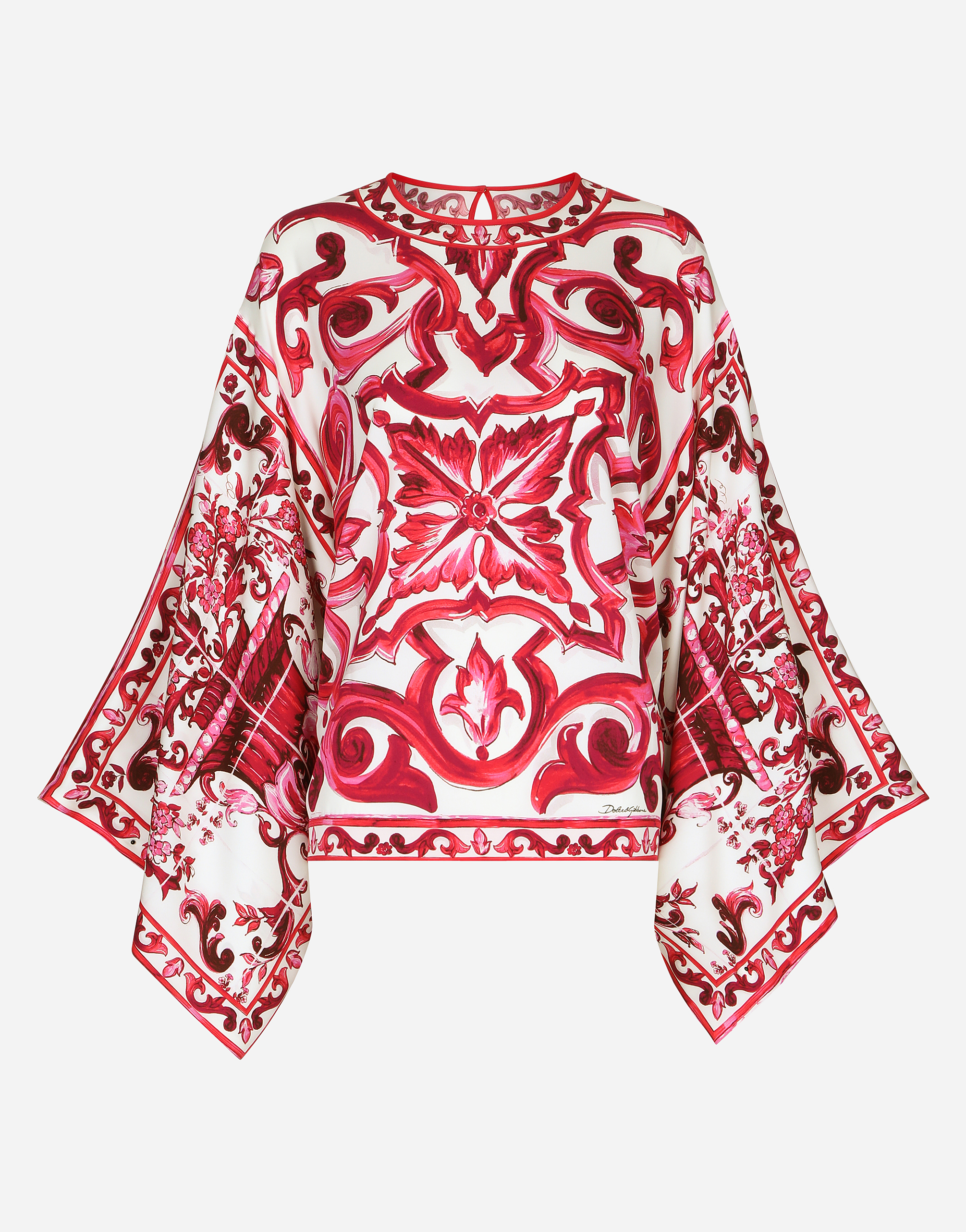 Dolce & Gabbana Charmuse Blouse In Majolica Print In Multicolor