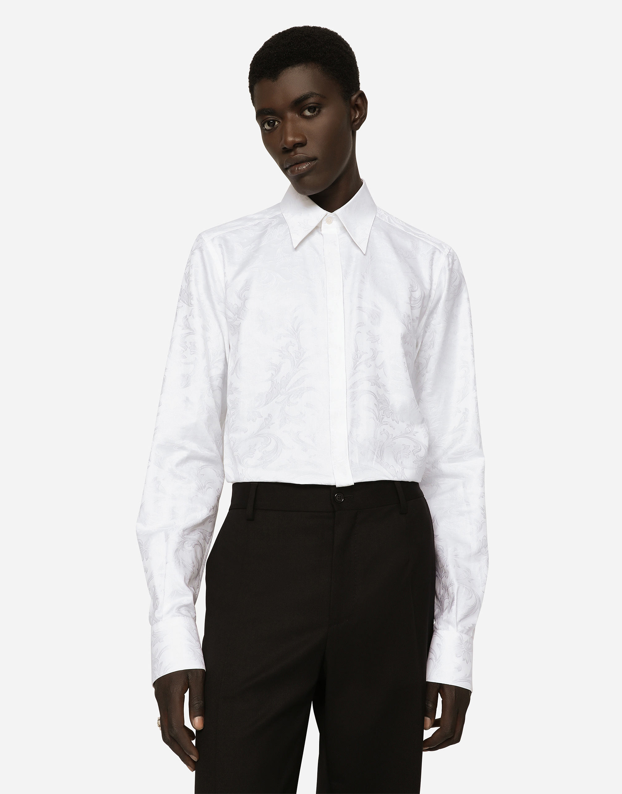Shop Dolce & Gabbana Floral Cotton Jacquard Martini-fit Shirt In White