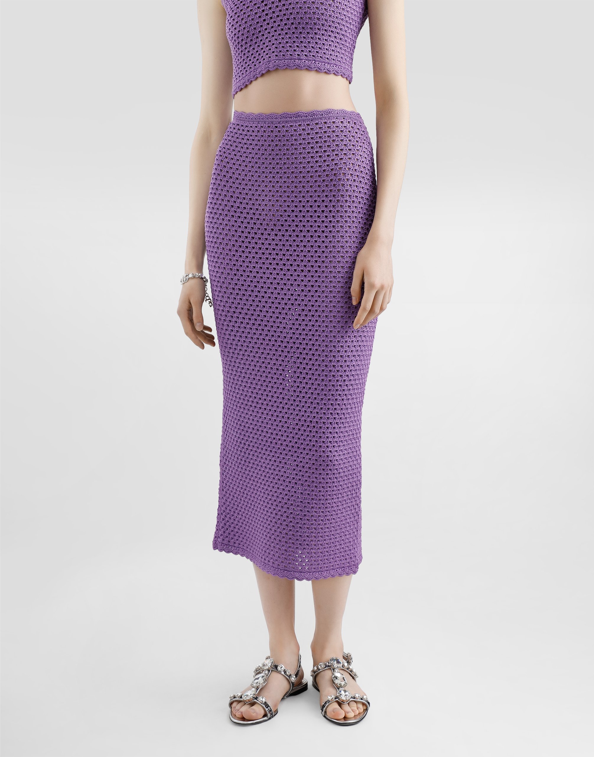 Calf-length crochet skirt