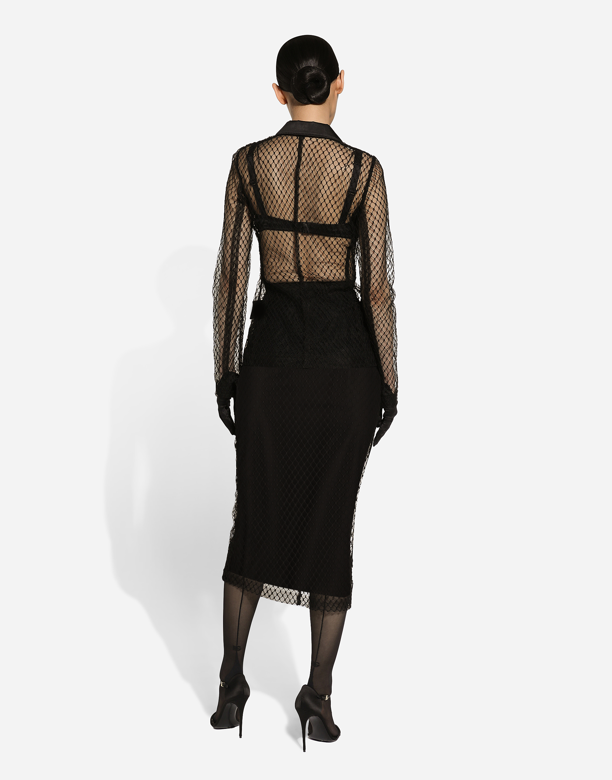Dolce & Gabbana Mesh Calf-length Pencil Skirt In Black