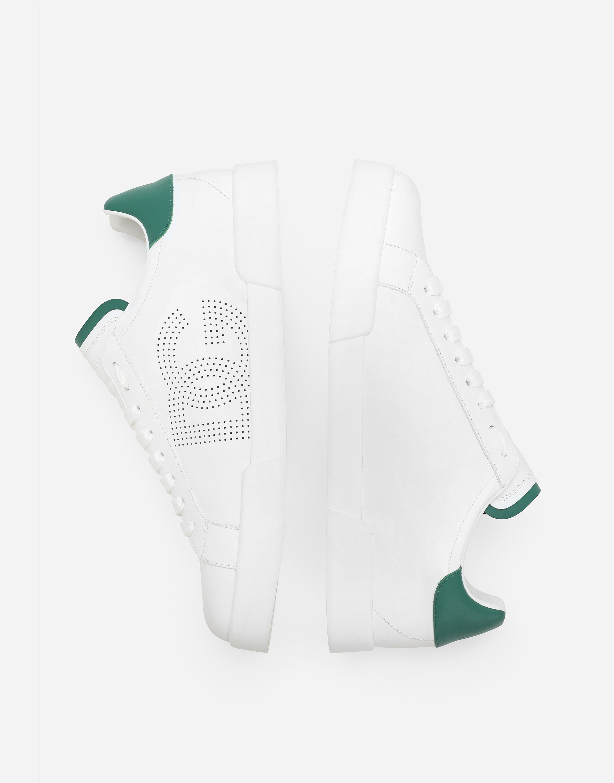 Dolce & Gabbana White And Black Leather Sneakers In White