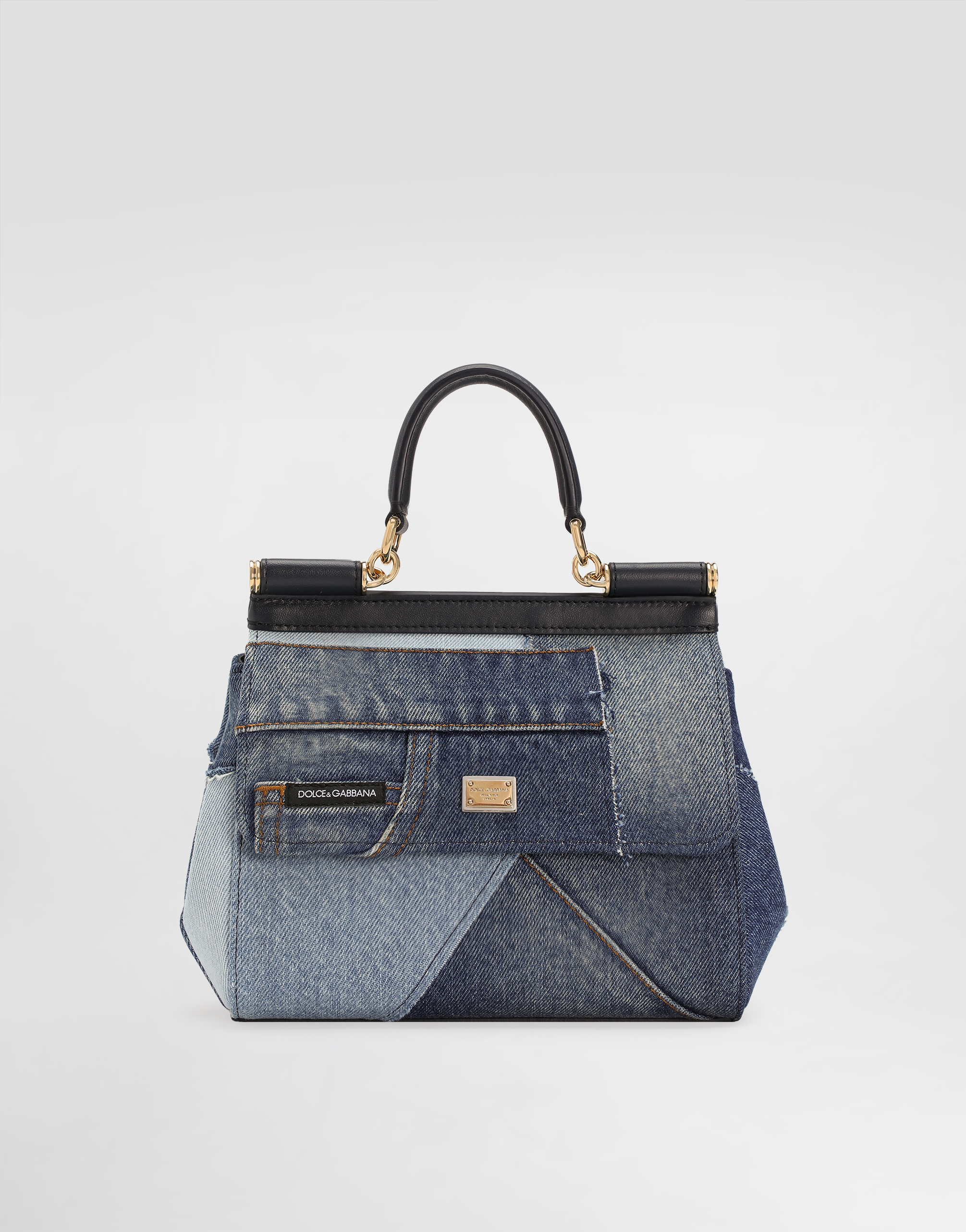 Dolce & Gabbana Small Sicily Denim And Calf Leather Handbag In Blue