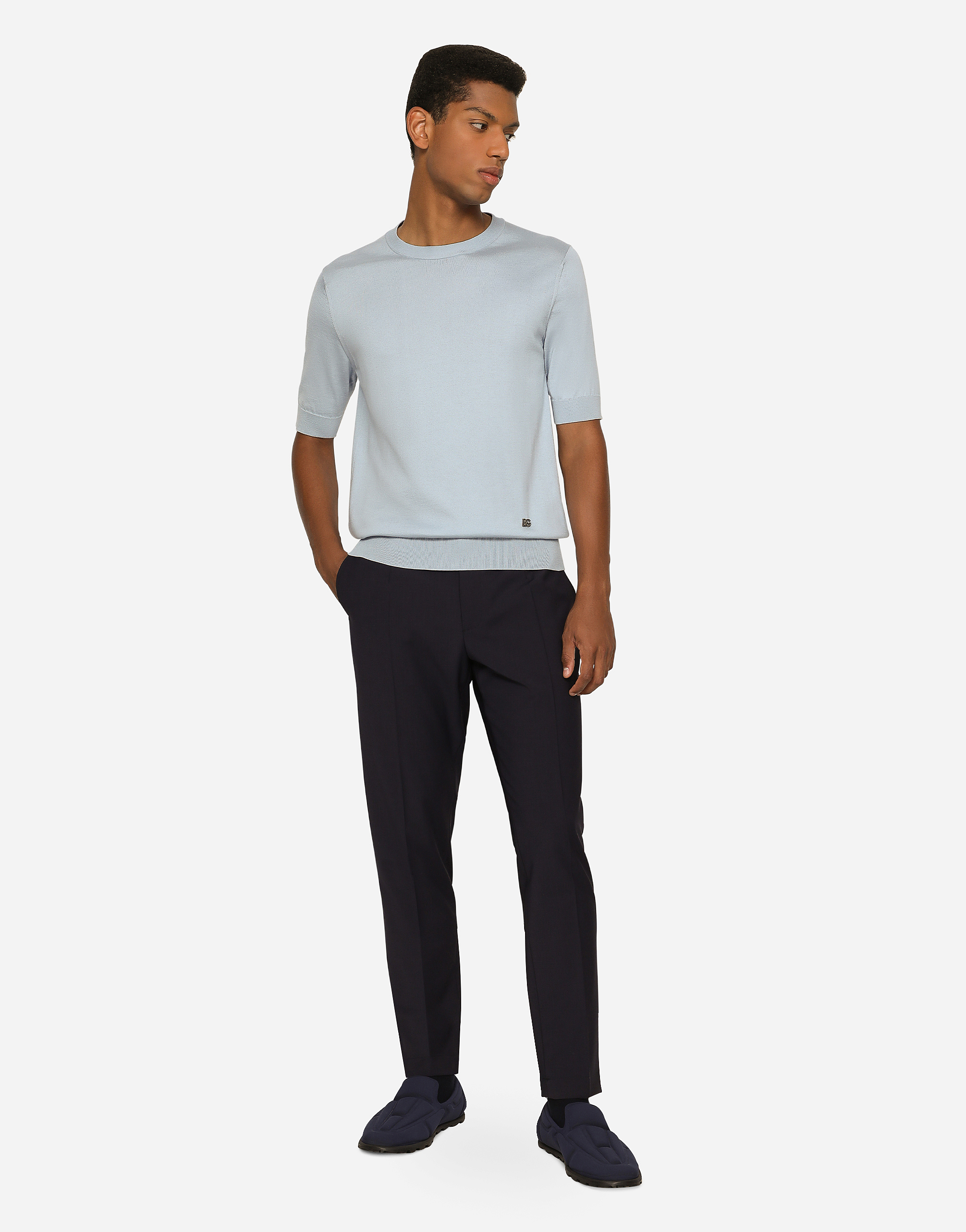 Stretch wool pants with DG embroidery