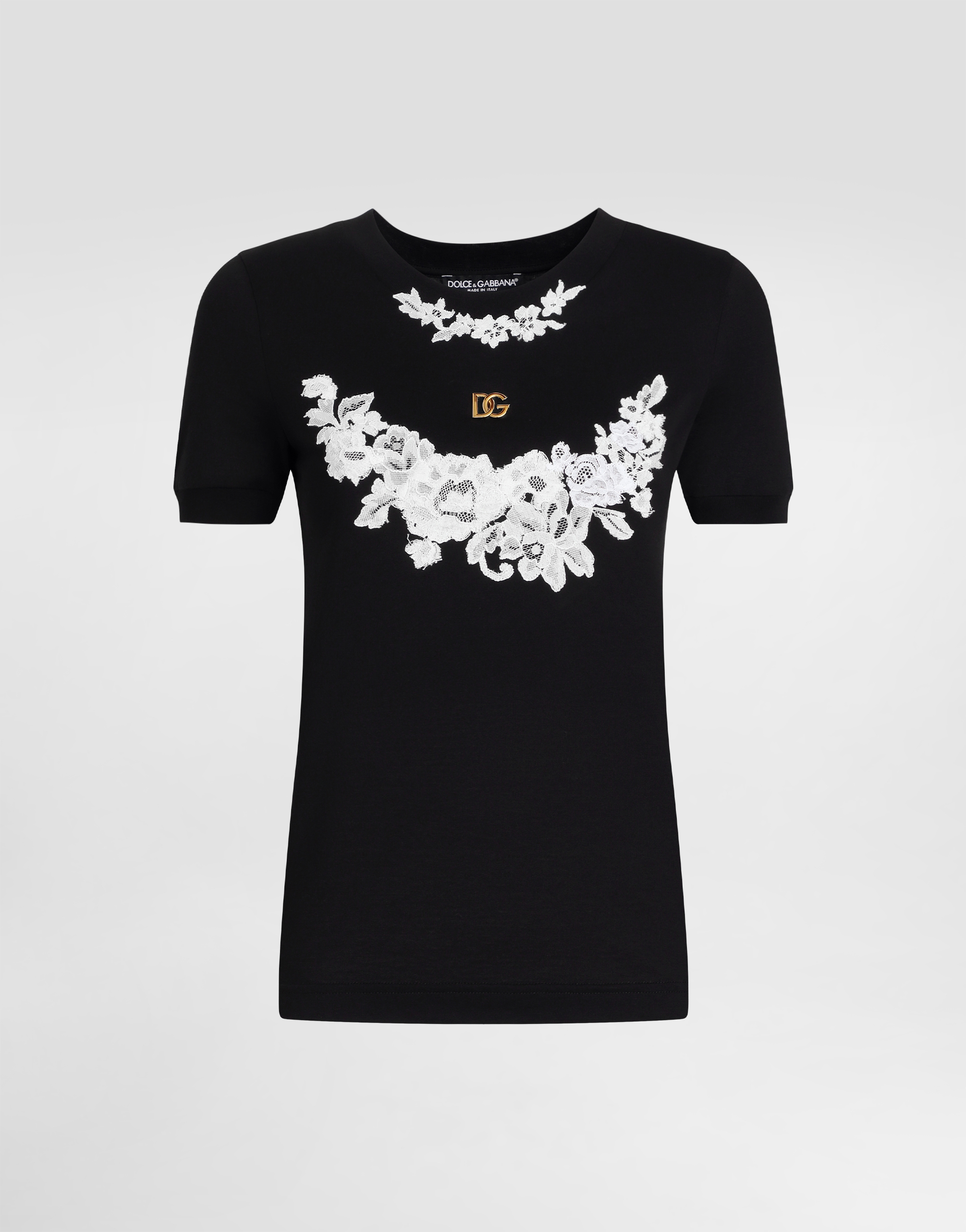 Dolce & Gabbana Jersey T-shirt With Dg Logo And Lace Details In Black
