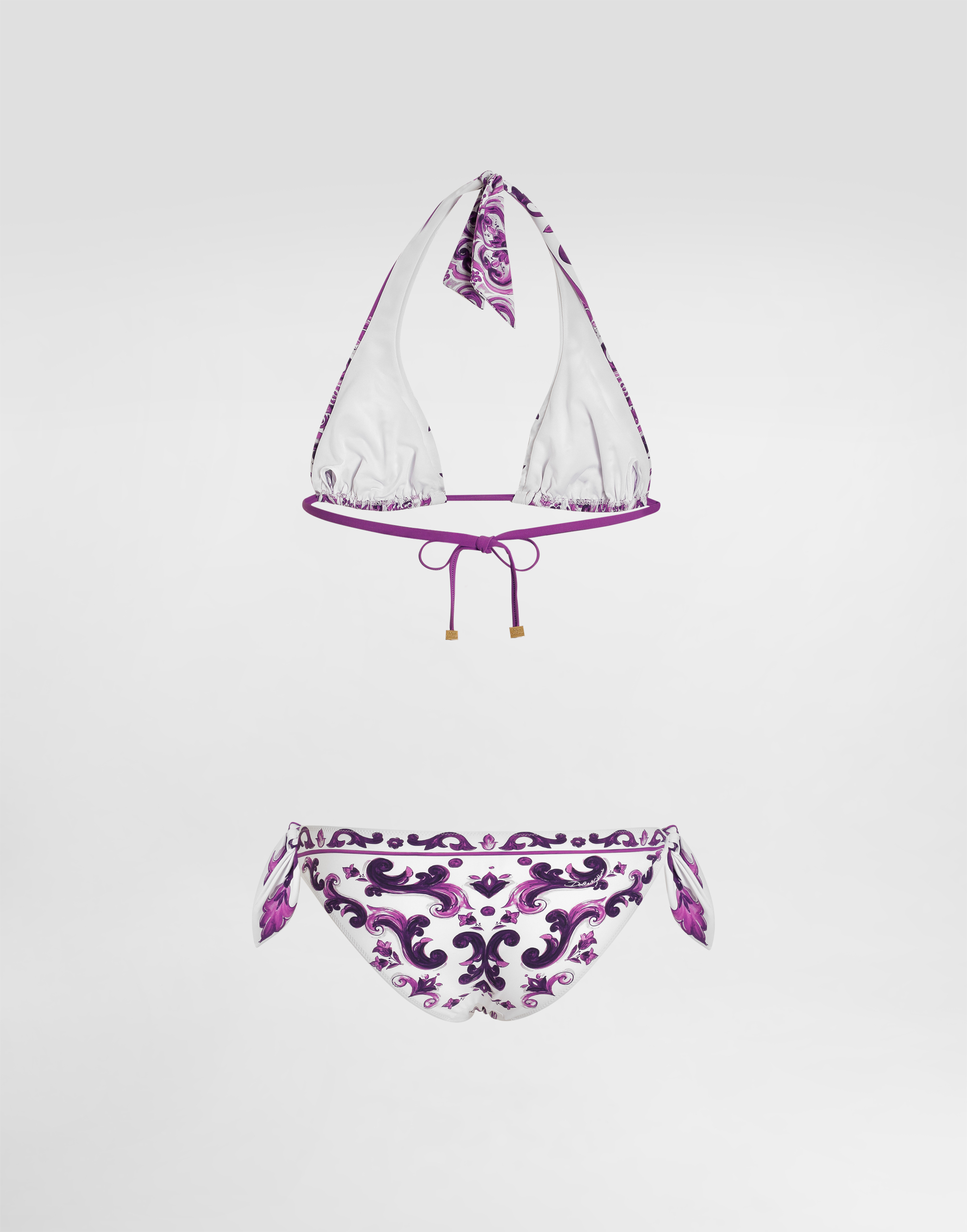 Dolce & Gabbana Women Majolica Print Padded Triangle Bikini Swimsuit In Purple