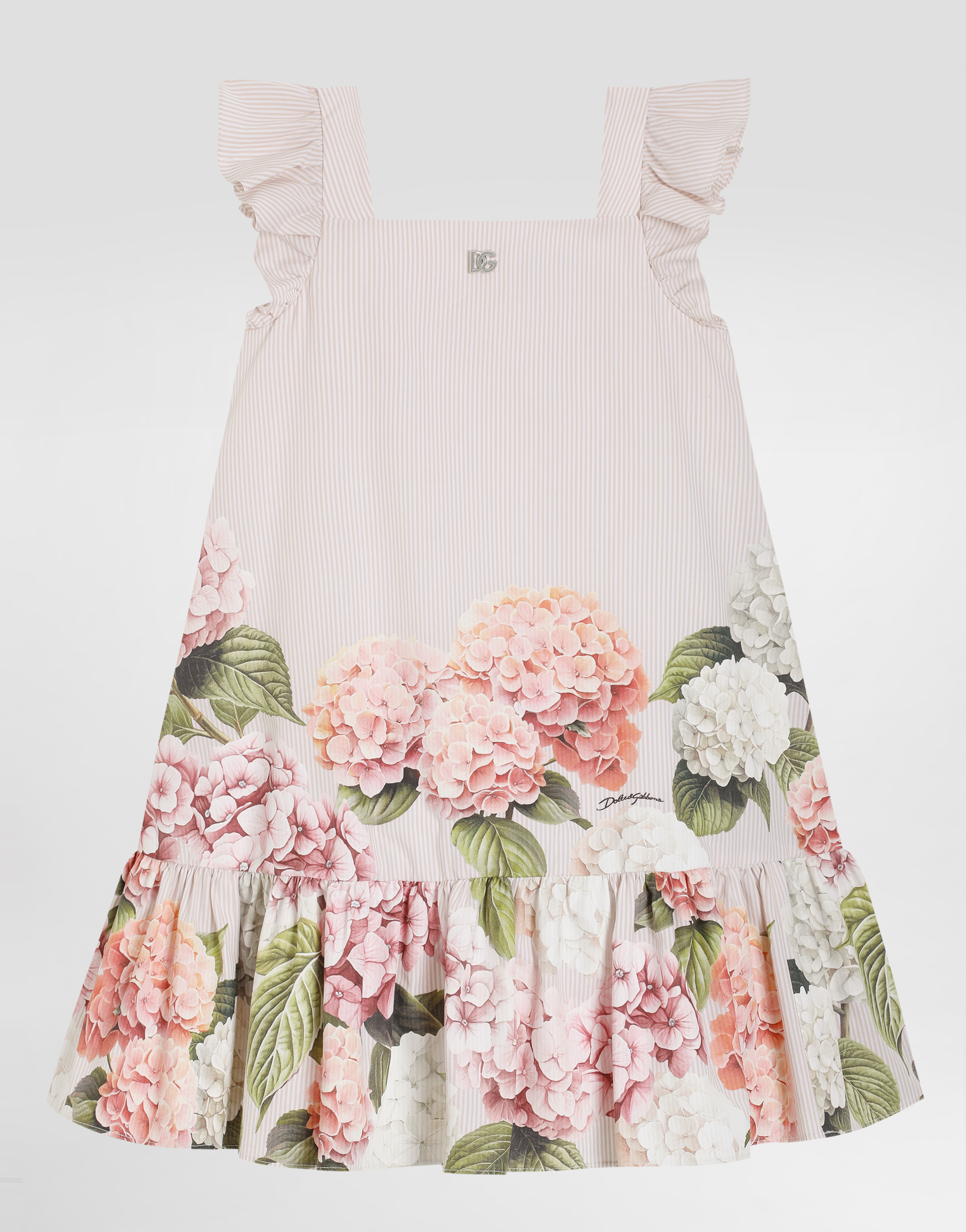 Dolce & Gabbana Dolce  Gabbana Kids Hydrangea-print Striped Dress In Multi