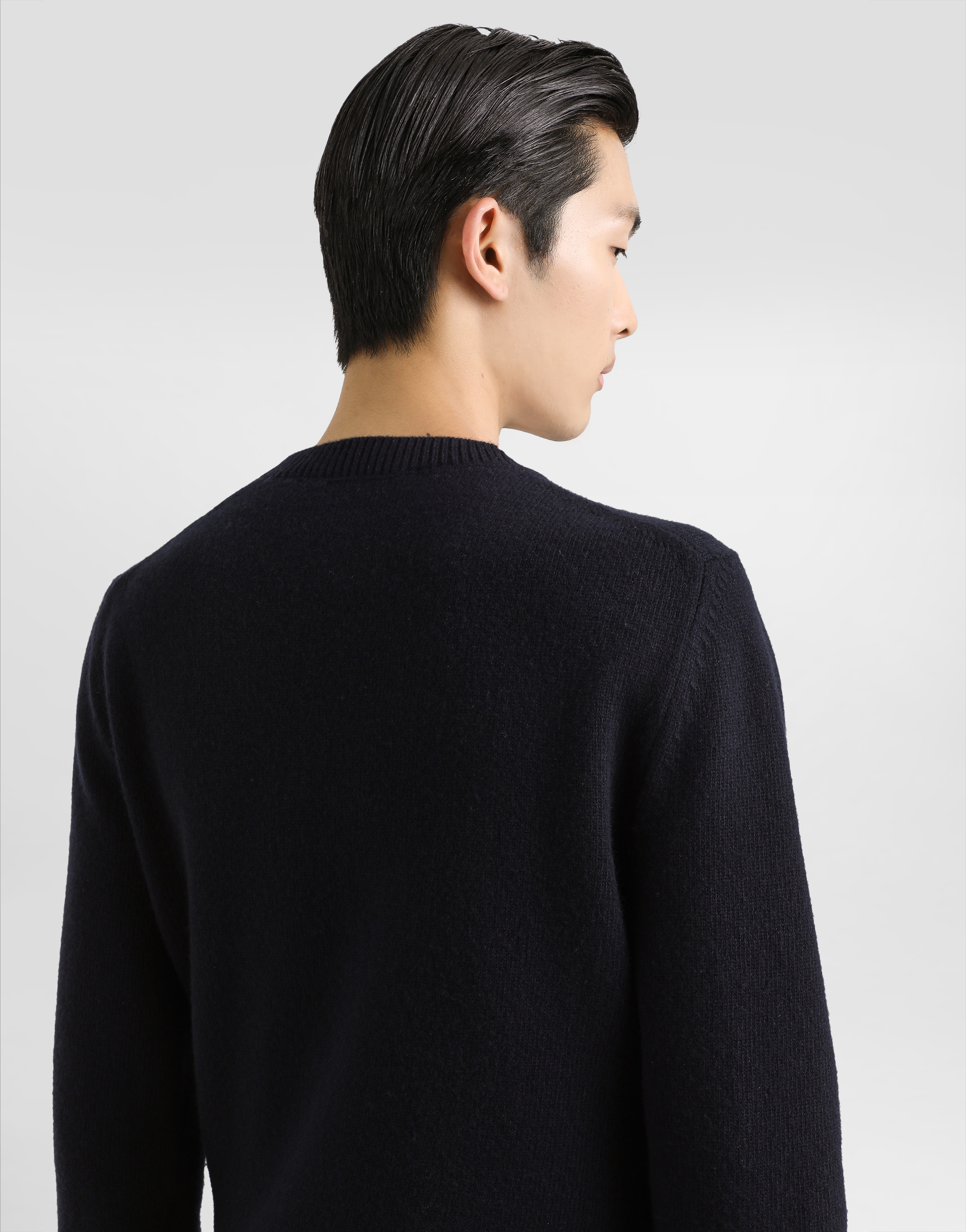 Dolce & Gabbana Wool Round-neck Sweater With Bejeweled Buttons In Blue
