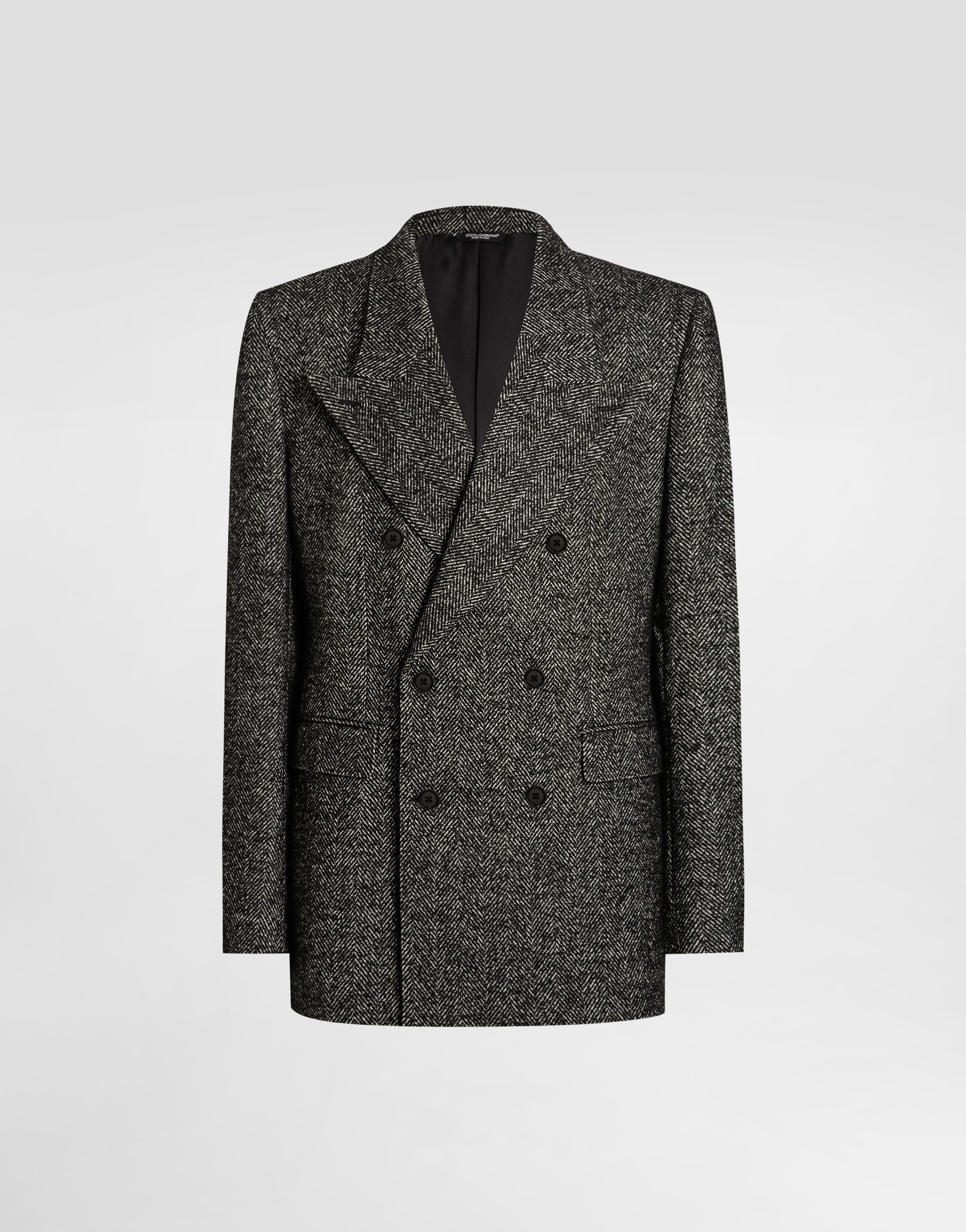 Dolce & Gabbana Double-breasted Jacket In Chevronwool In Black