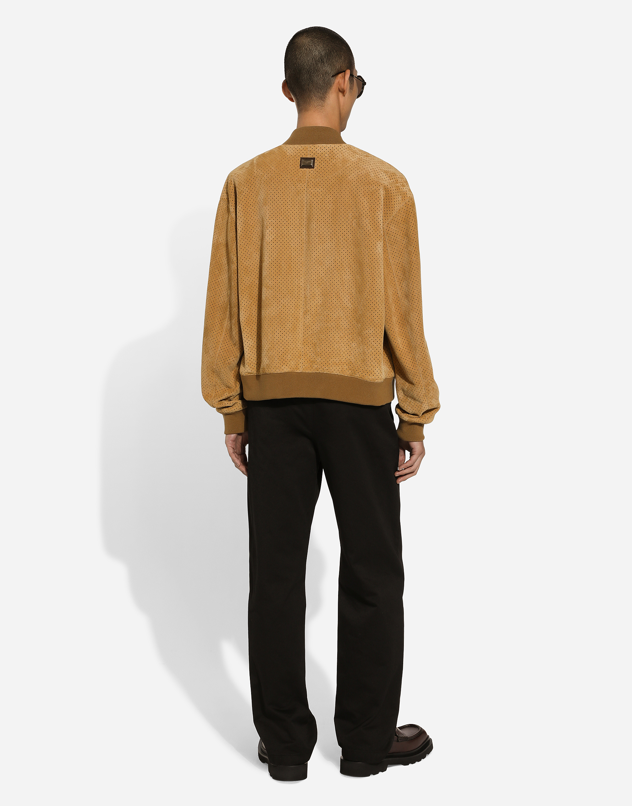 Dolce & Gabbana Perforated Suede Bomber Jacket In ベージュ