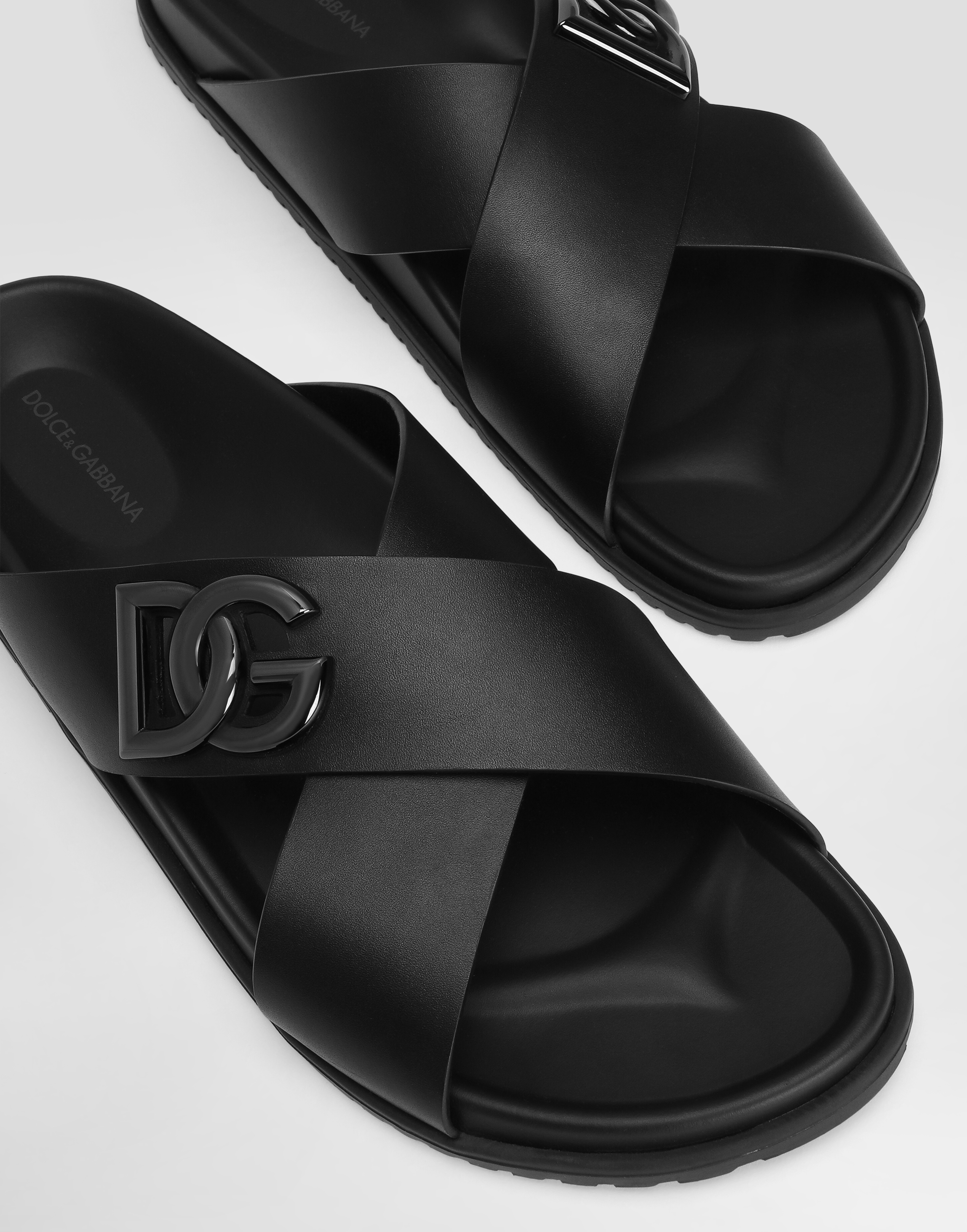 Dolce & Gabbana Men Black Leather Sandals, 9 Luxury Sandals & Floaters For Men Darveys In Black